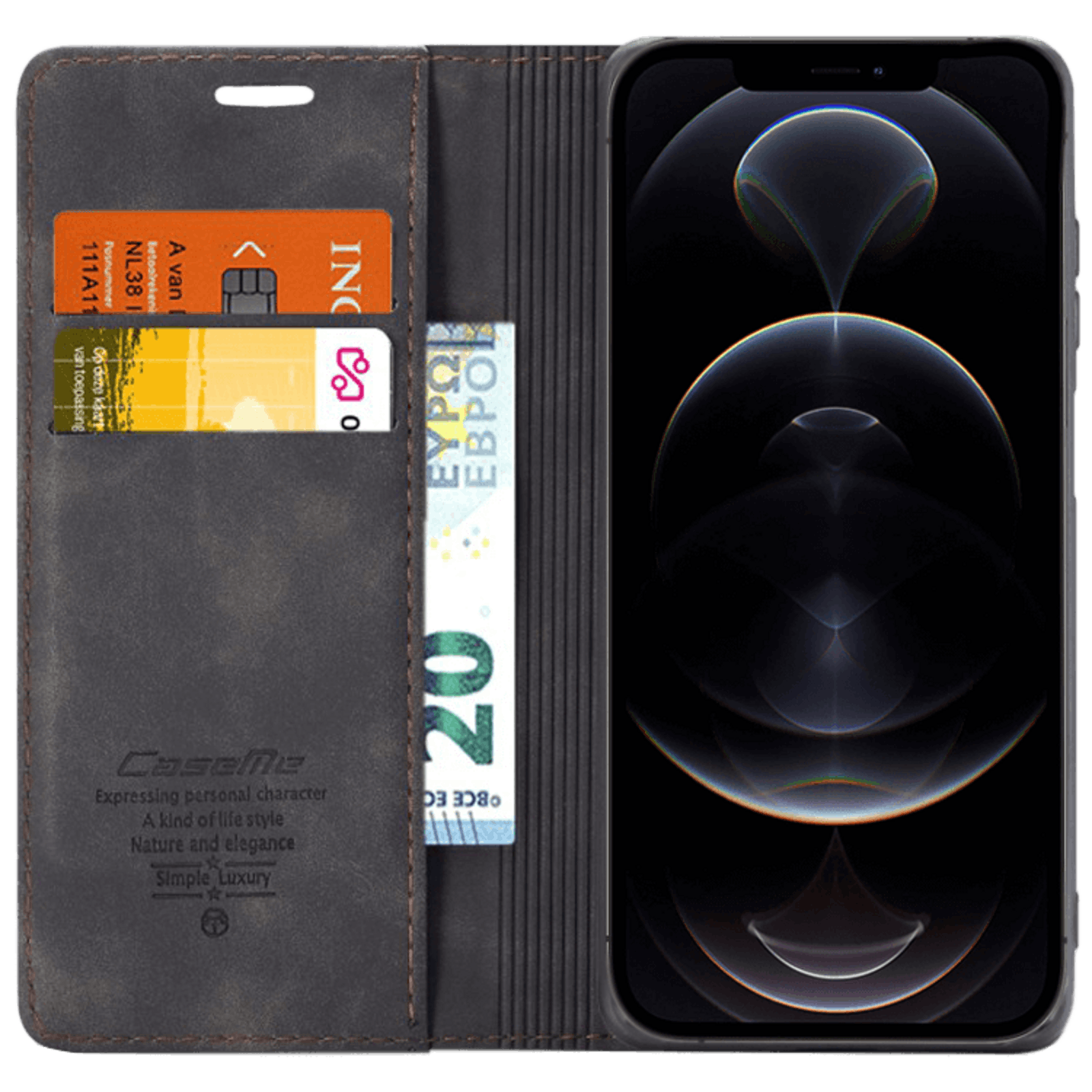 Caseme iPhone 12 Pro Max Business Wallet Bookcase Hoesje Zwart
