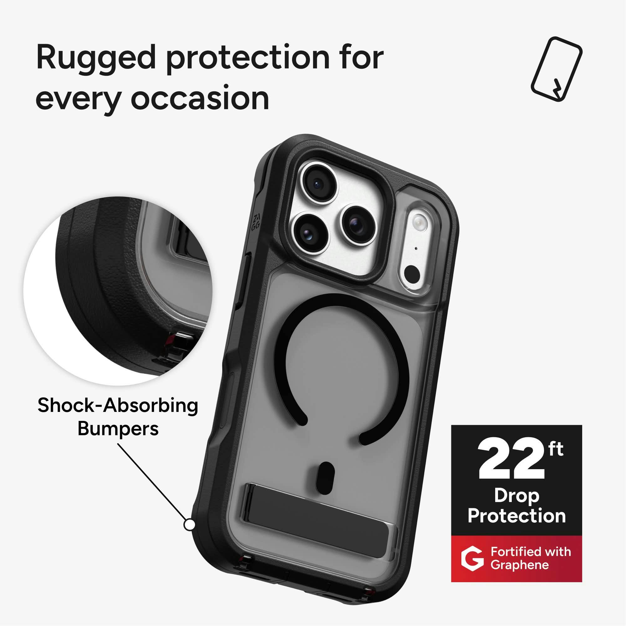 ZAGG iPhone 17 Pro Max / 18 Pro Max Rainier MagSafe Hoesje met Kickstand Zwart