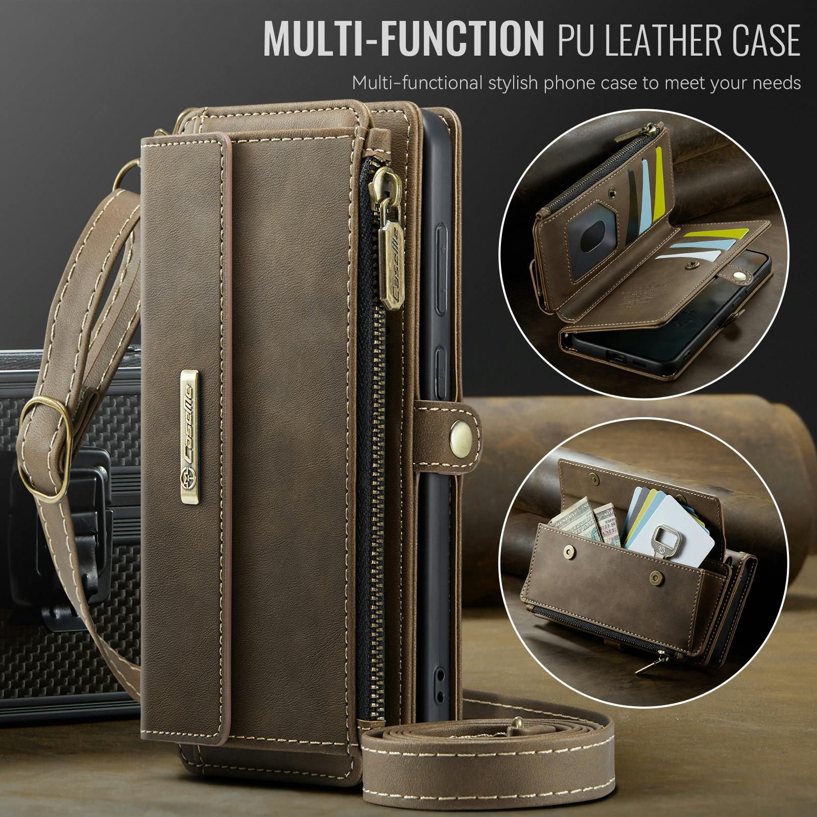 Caseme Samsung Galaxy S26 Luxe Alles-in-één Portemonnee Hoesje Bruin