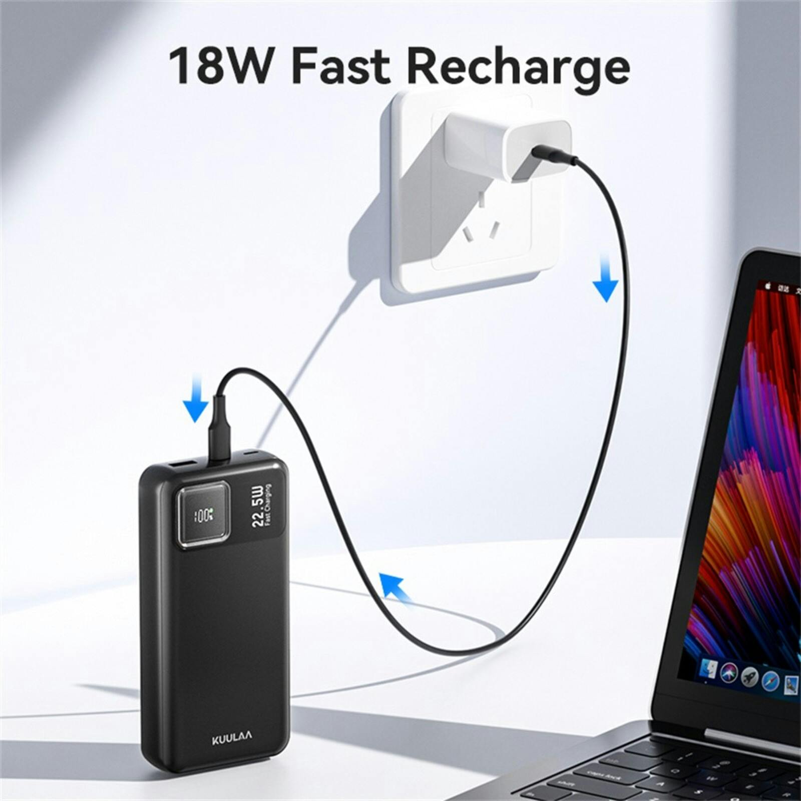 Kuulaa 20.000mAh 22.5W Portable Charger Zwart 20.000 mAh