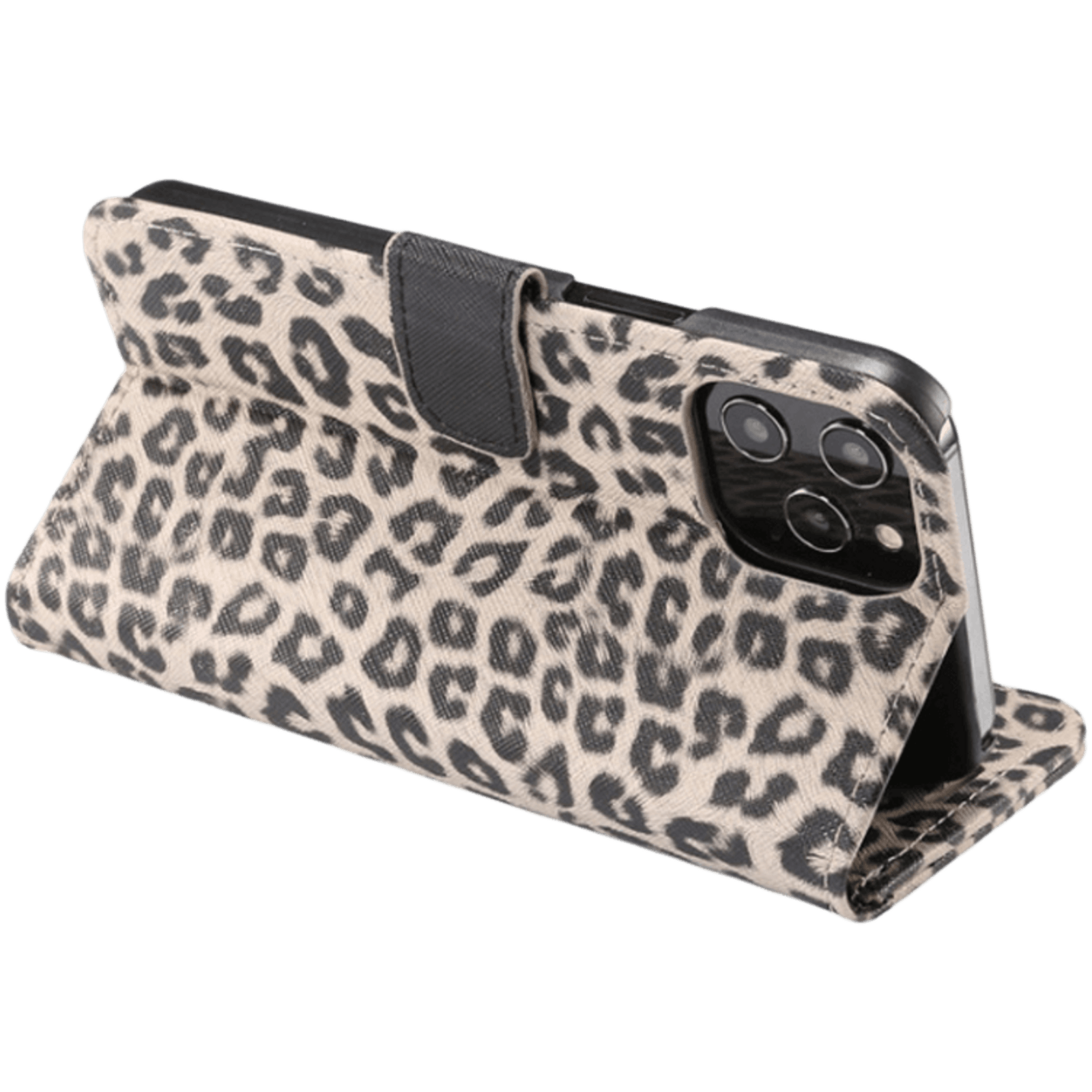 Vili iPhone 12 Pro Max Luipaardprint Bookcase Hoesje Bruin