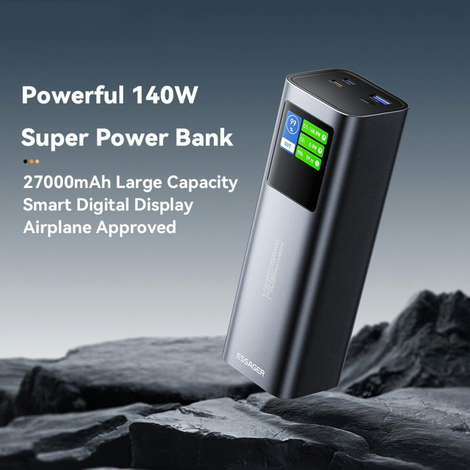 Essager 140W Ultra Powerbank Laptop Multi-Device 27.000mAh Grijs