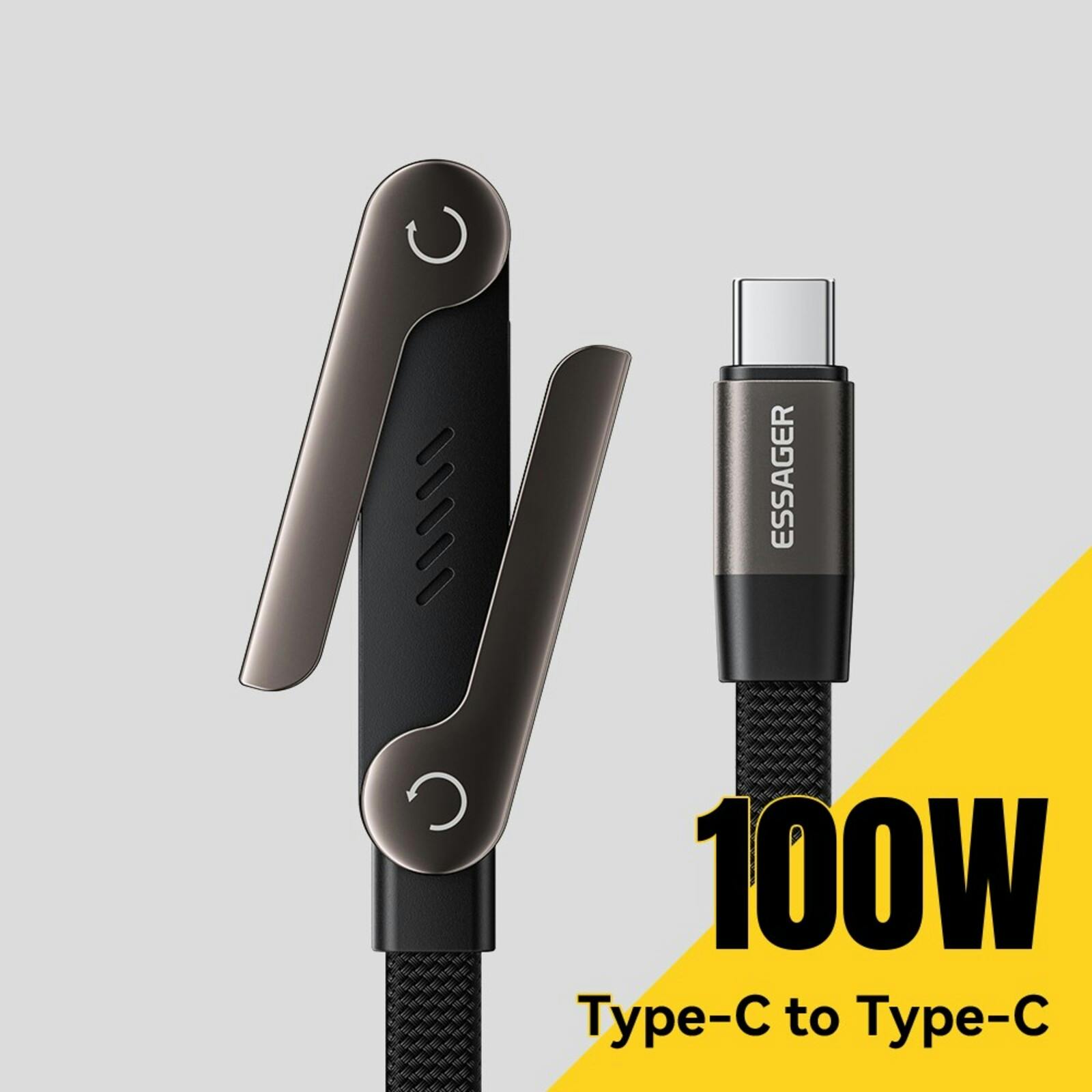 Essager USB-C naar USB-C Kabel 100W met Verstelbare Standaard Zwart