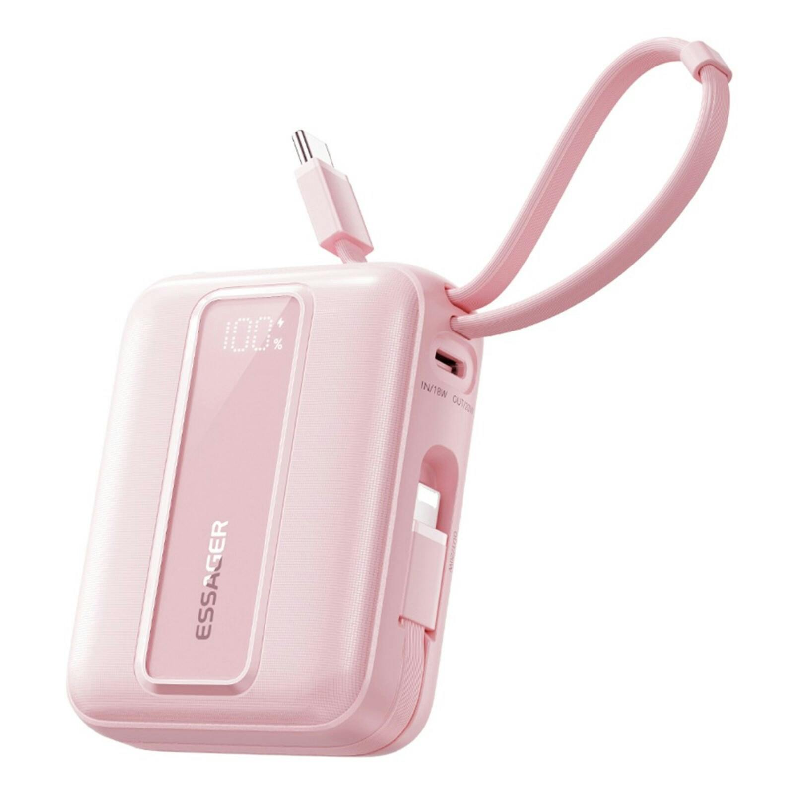 Essager Quick Charge Compact Powerbank met Kabels Roze 20.000 mAh