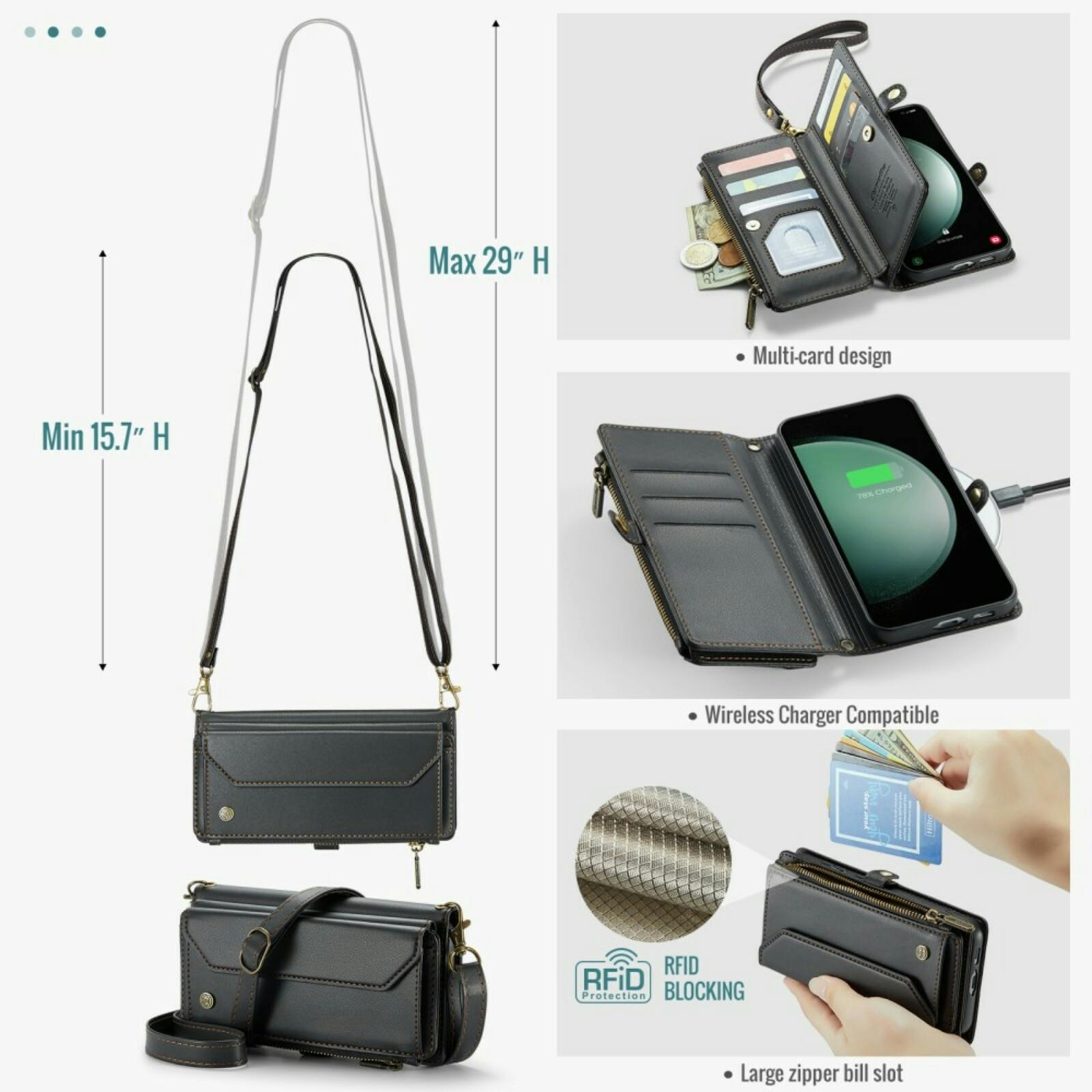 Caseme Samsung S23 FE Clutch Wallet met Koord Zwart