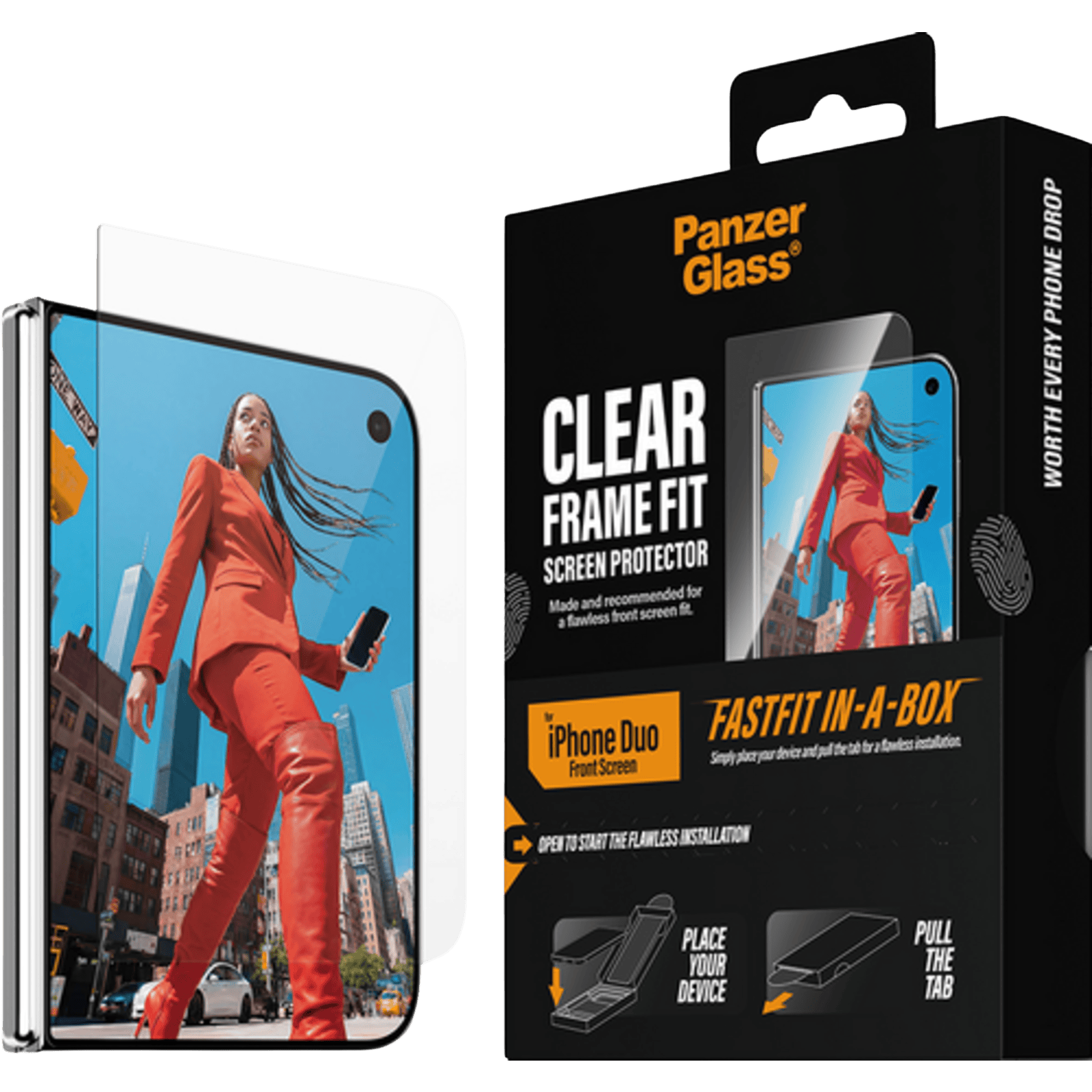 PanzerGlass iPhone Duo Fastfit In-a-Box Buitenscherm Screenprotector Transparant