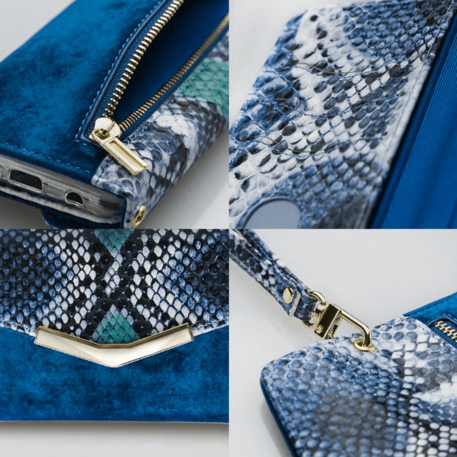 Mobilize Samsung Galaxy A20e Velvet Clutch Royal Blue Snake Blauw