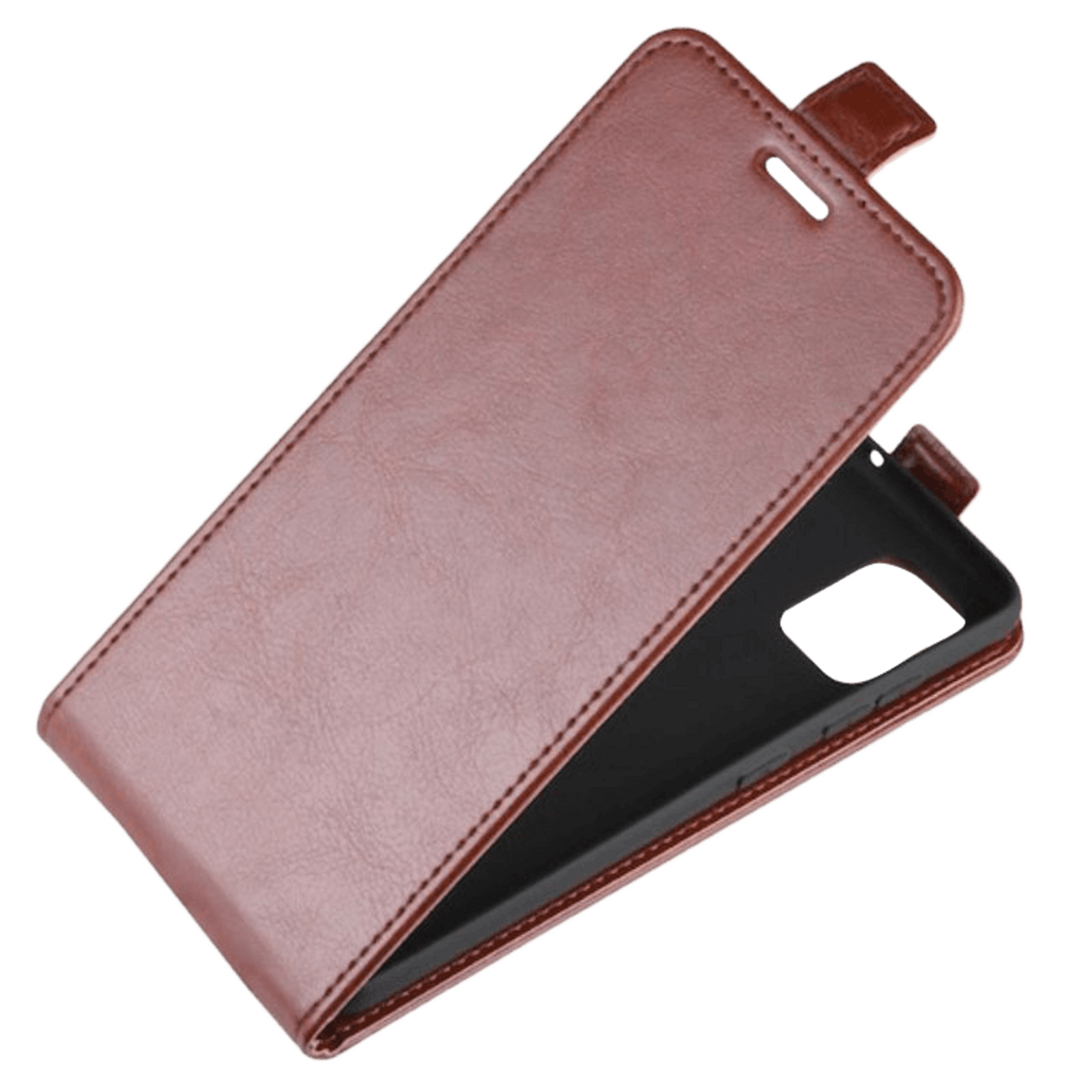Comfycase Samsung Galaxy A71 Verticale Flip Cover met Pasruimte Bruin