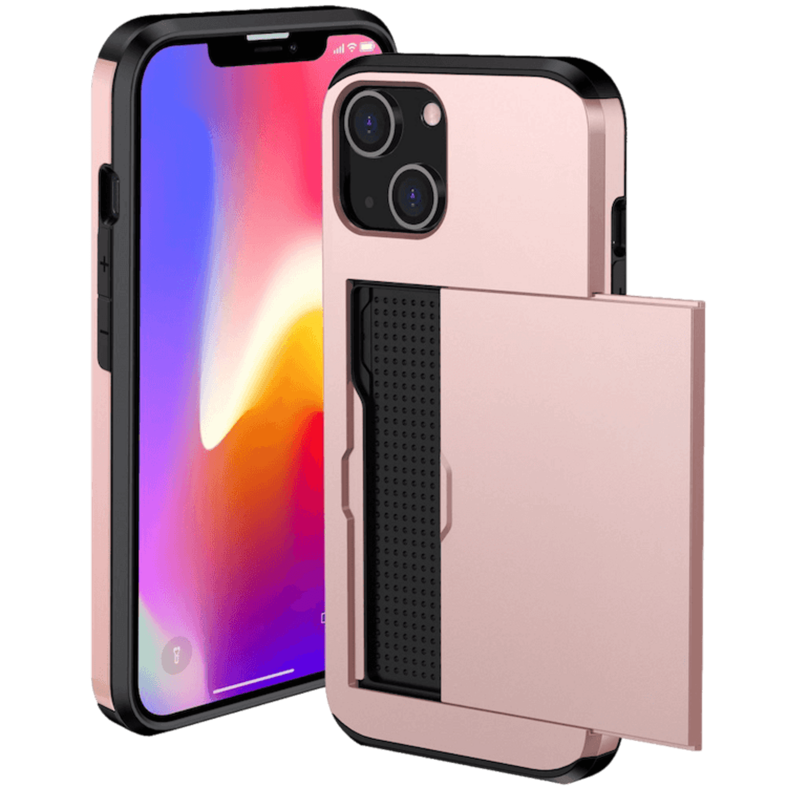 Slide Case iPhone 14 Hoesje met Pashouder Roségoud