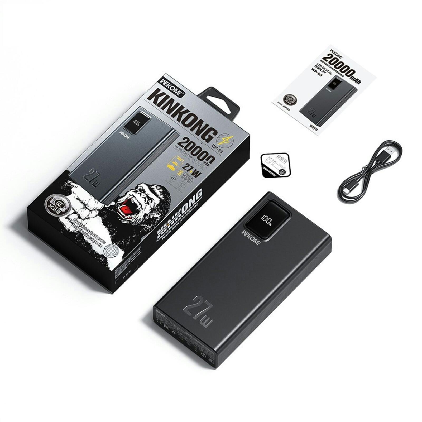 Wekome 20.000mAh 27W KinKong Powerbank Zwart 20.000 mAh