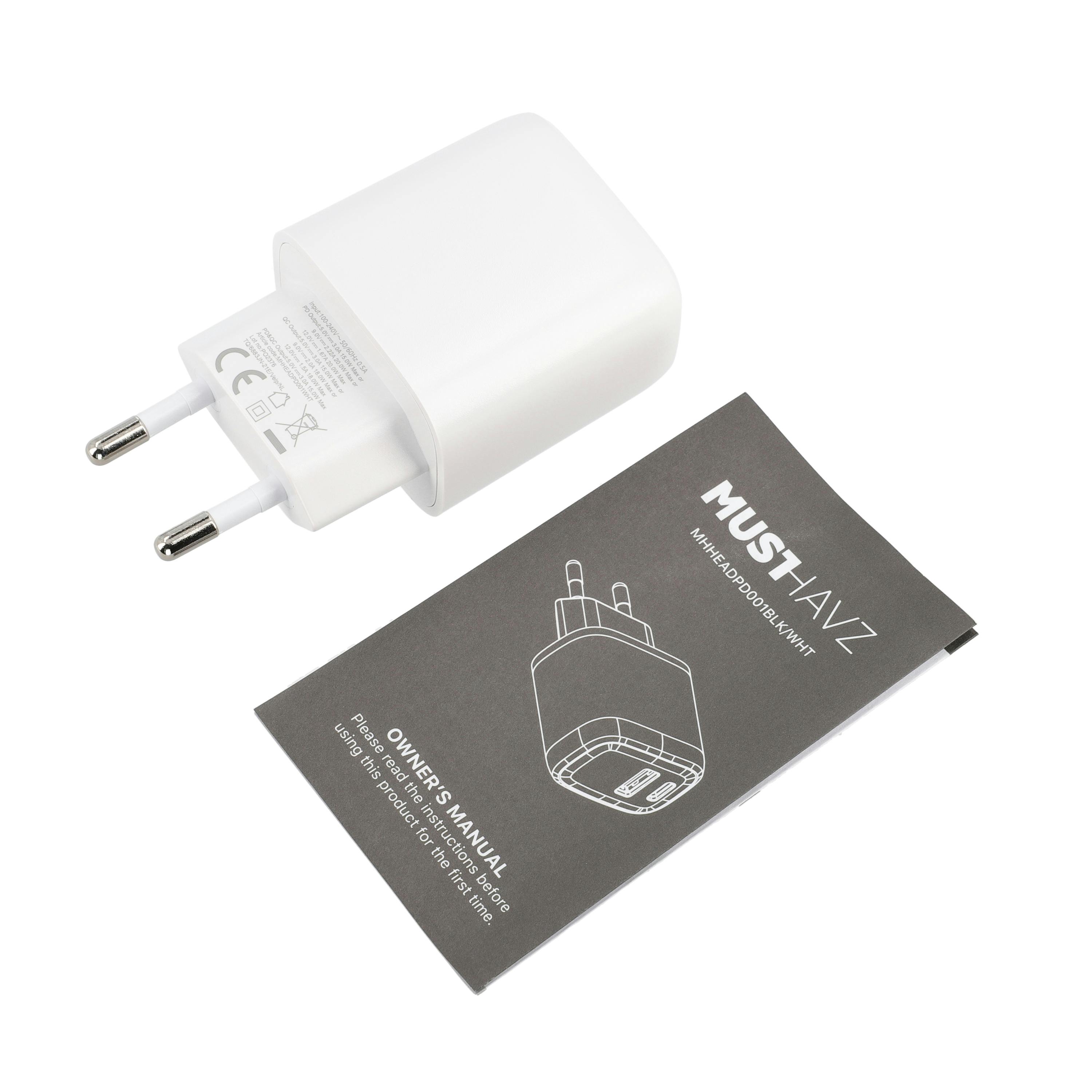Musthavz 20W USB-A + USB-C Oplader Wit