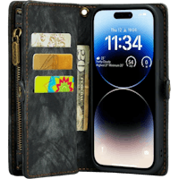 Caseme iPhone 14 Pro Max Vintage Portemonnee Hoesje Zwart - Voorkant
