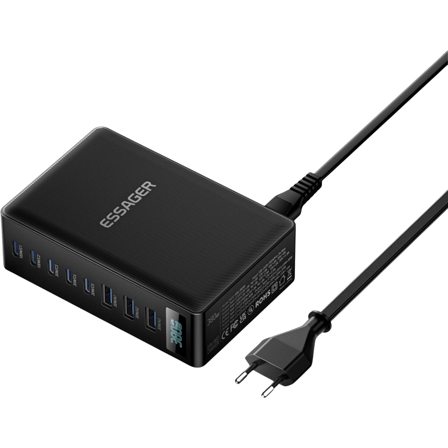 Essager 100W 5 USB-C + 3 USB-A Fast Charger Zwart