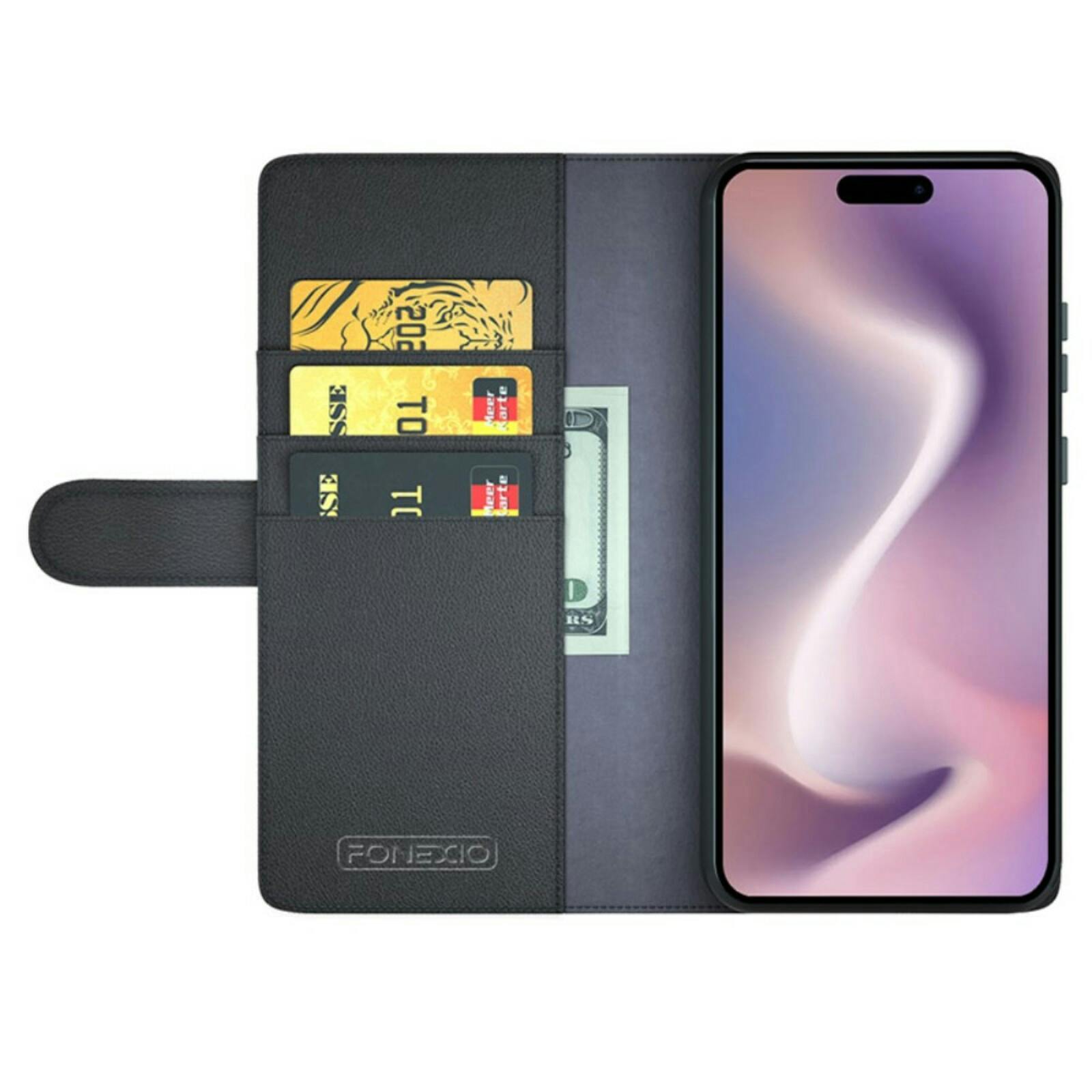 Fonexio Apple iPhone 16 Pro Max Luxe Lederen Book Case Zwart