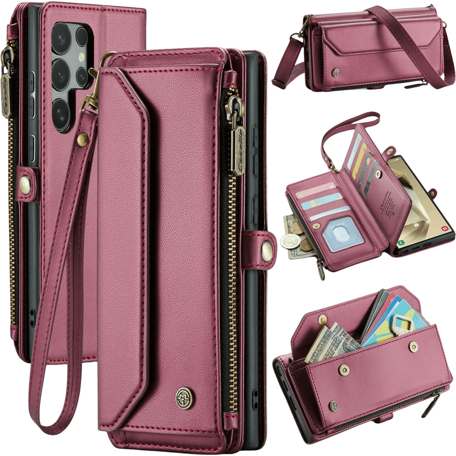 Caseme Samsung S24 Ultra Clutch Wallet met Koord Bordeaux
