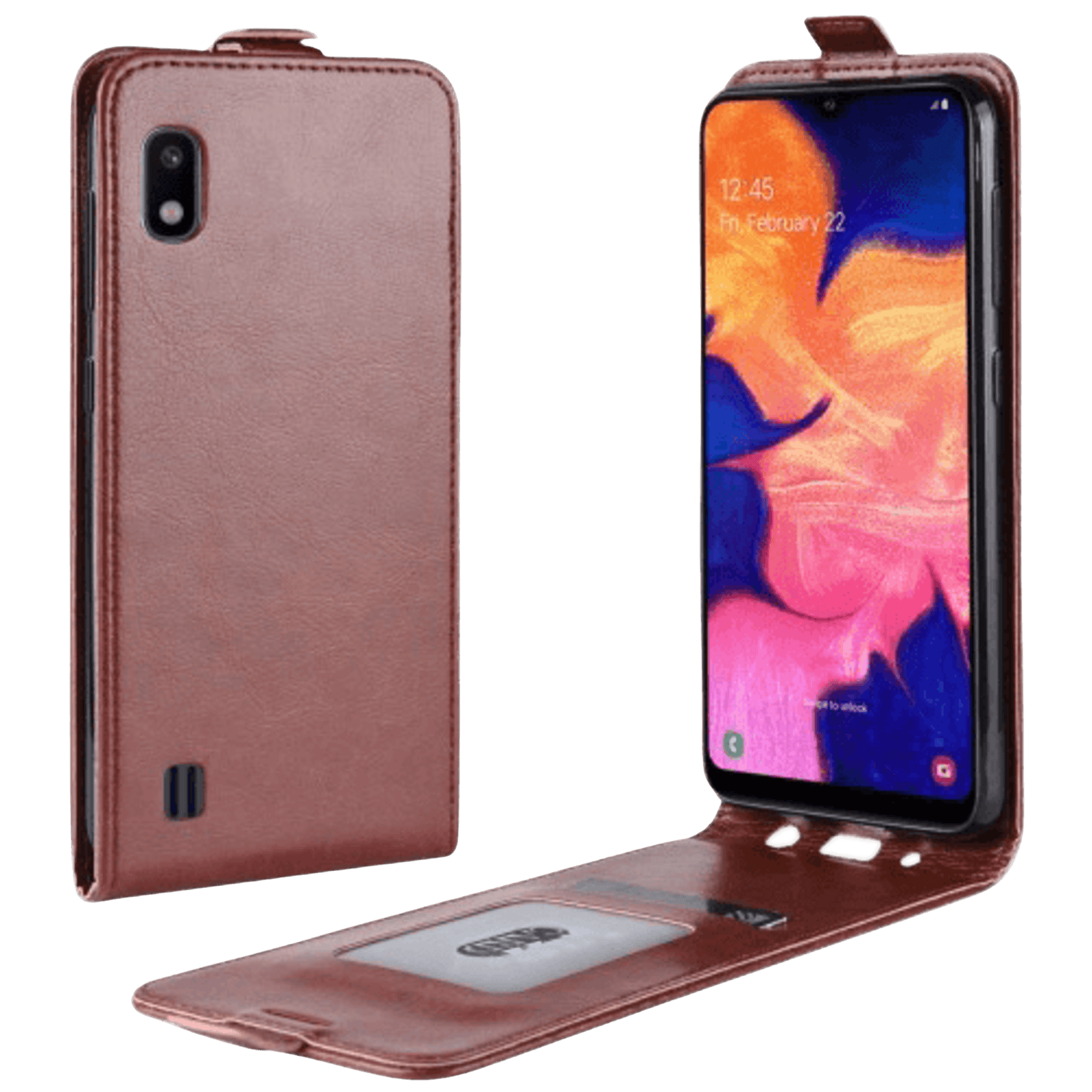 Comfycase Samsung Galaxy A10 Verticale Flip Cover met Pasruimte Bruin