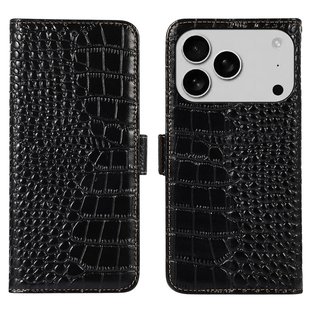 Mocaa Apple iPhone 17 Pro Max Croco Book Case Leer Zwart