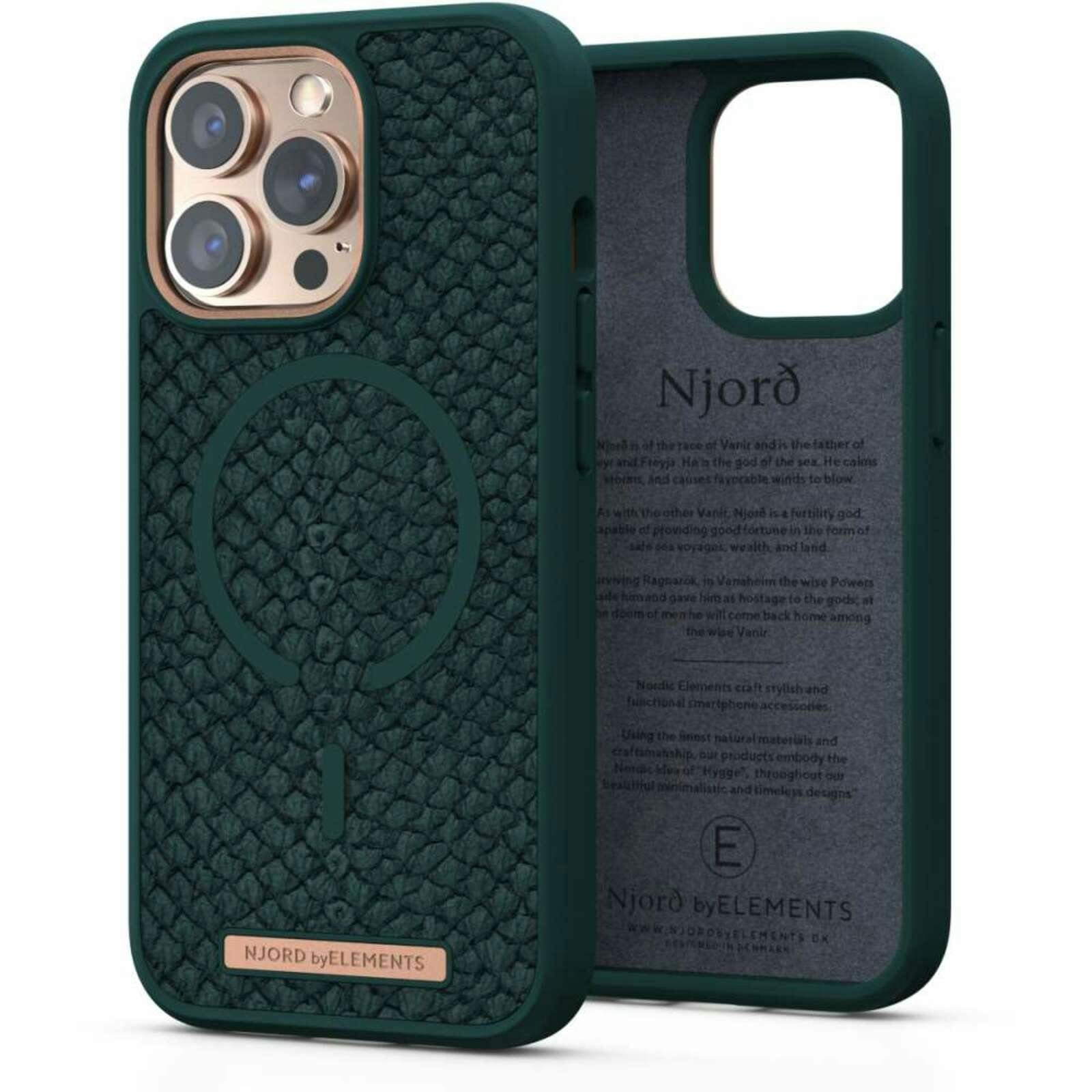 Njord byELEMENTS iPhone 13 Pro Salmon Leren Hoesje Green