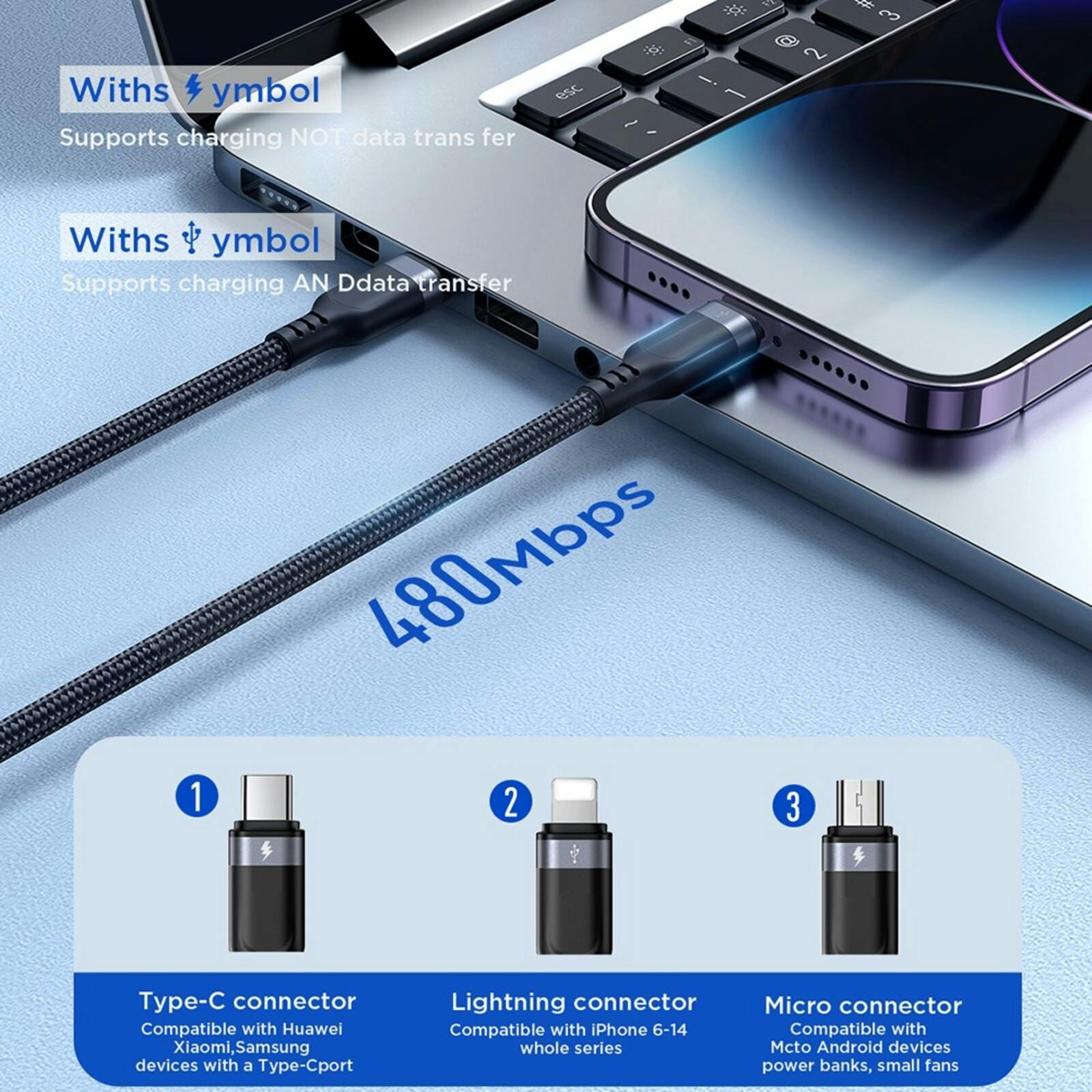 Joyroom All-in-One Oplaadkabel Zwart 1m