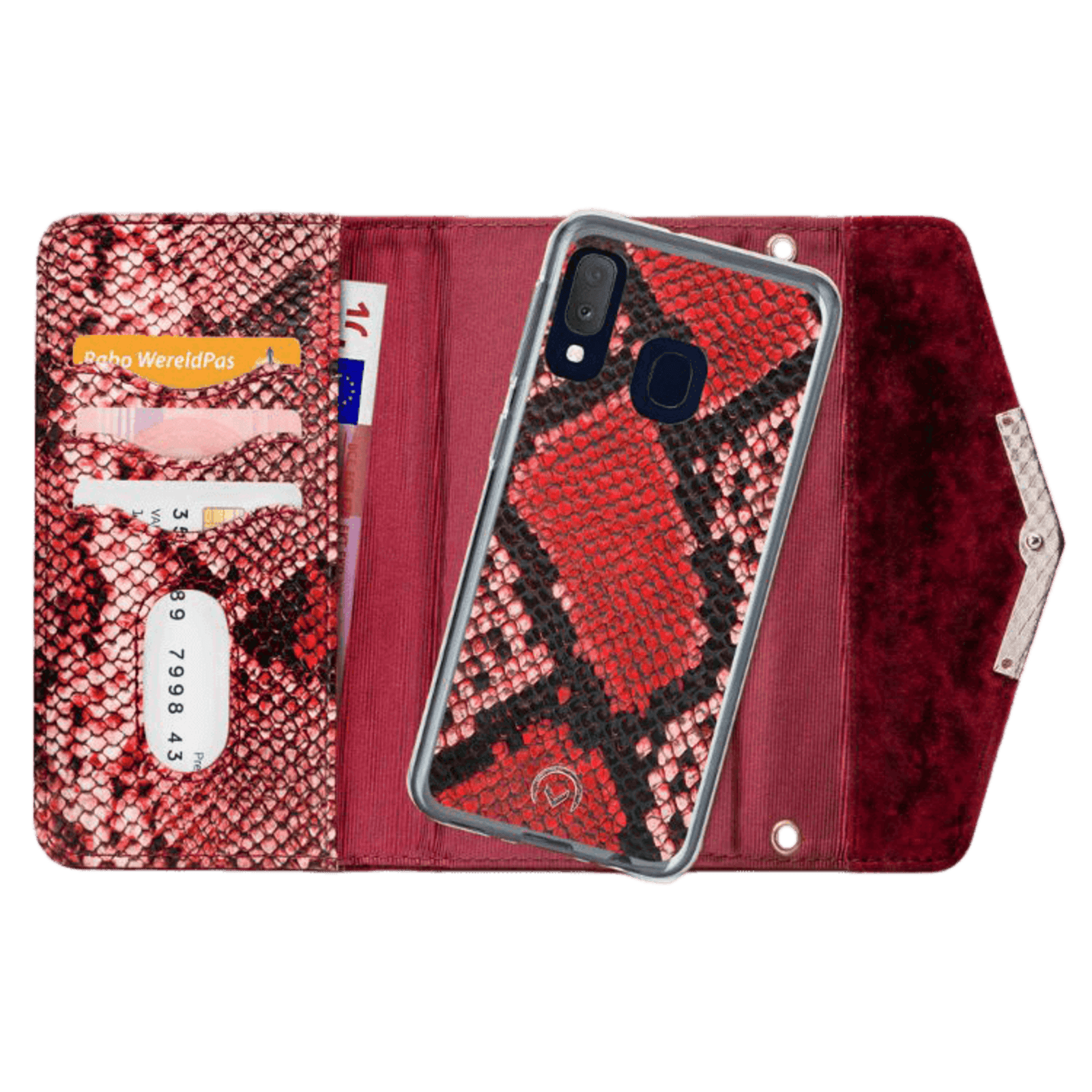 Mobilize Samsung Galaxy A20e Velvet Clutch Red Snake Rood
