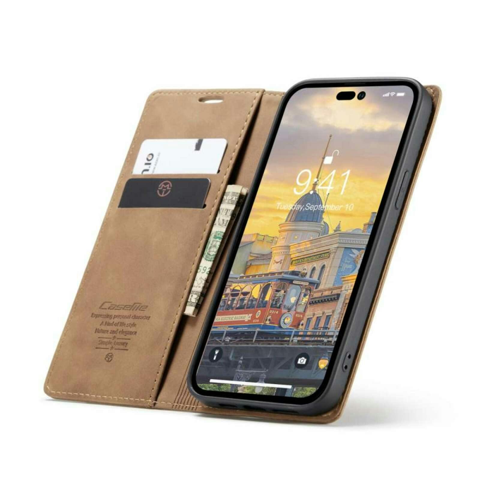 Caseme iPhone 14 Pro Retro Portemonnee Hoesje Bruin