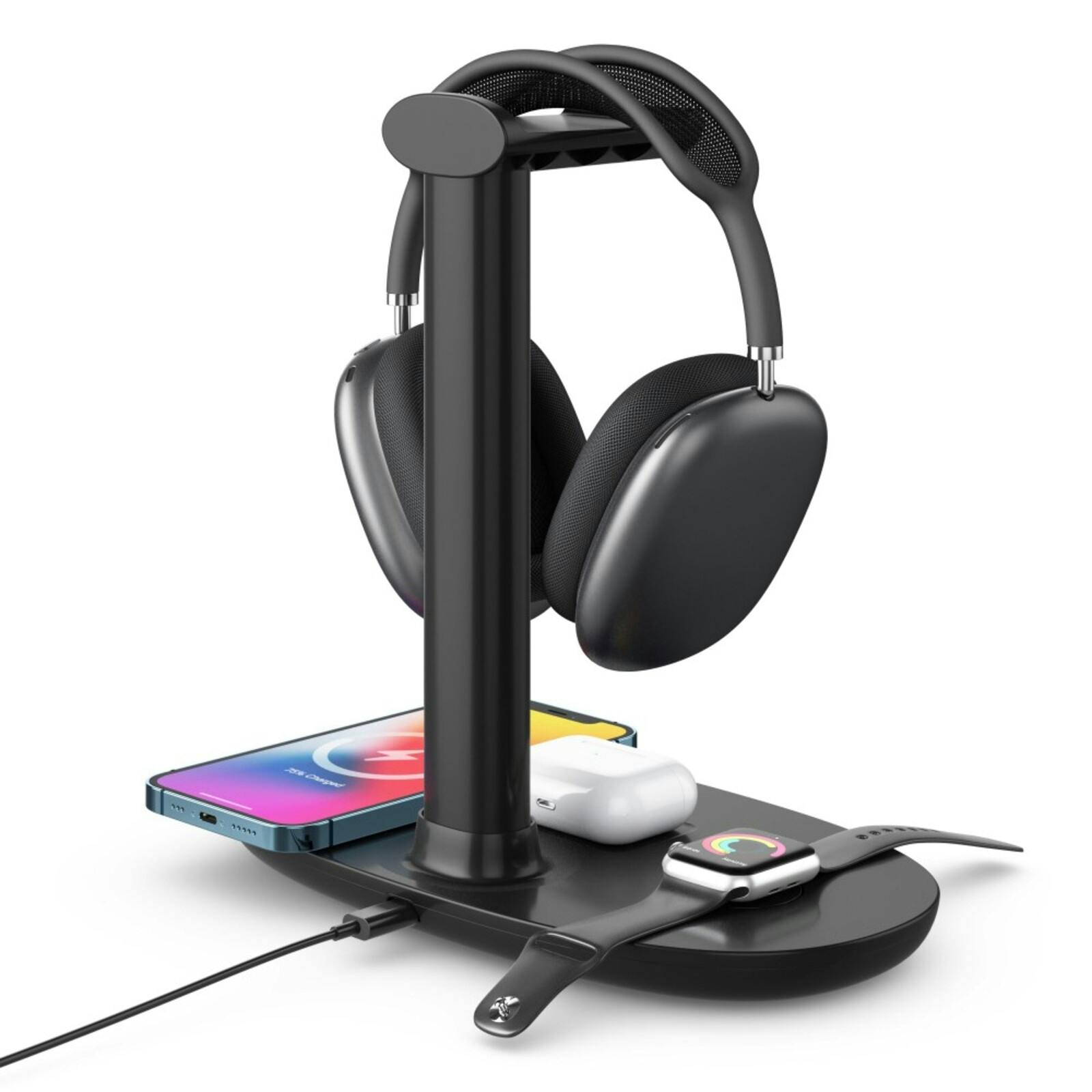 Mocaa 4-in-1 Draadloze Lader en Koptelefoon Standaard Zwart