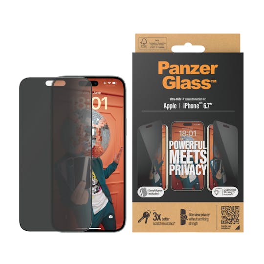 PanzerGlass iPhone 15 Plus Ultra-Wide Fit Screenprotector Privacy