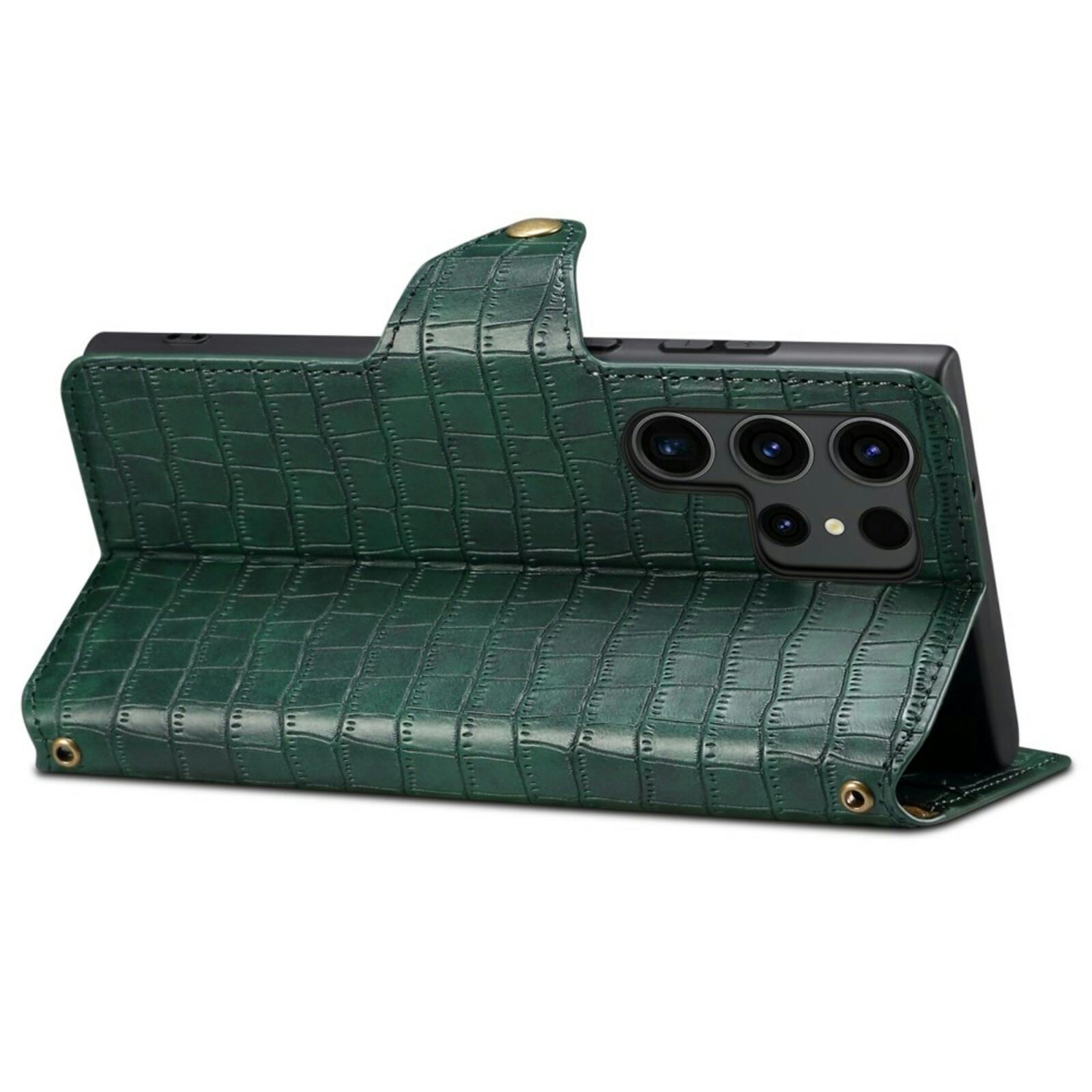 Comfycase Samsung Galaxy S24 Ultra Bookcase Hoesje Krokodillenleer Groen