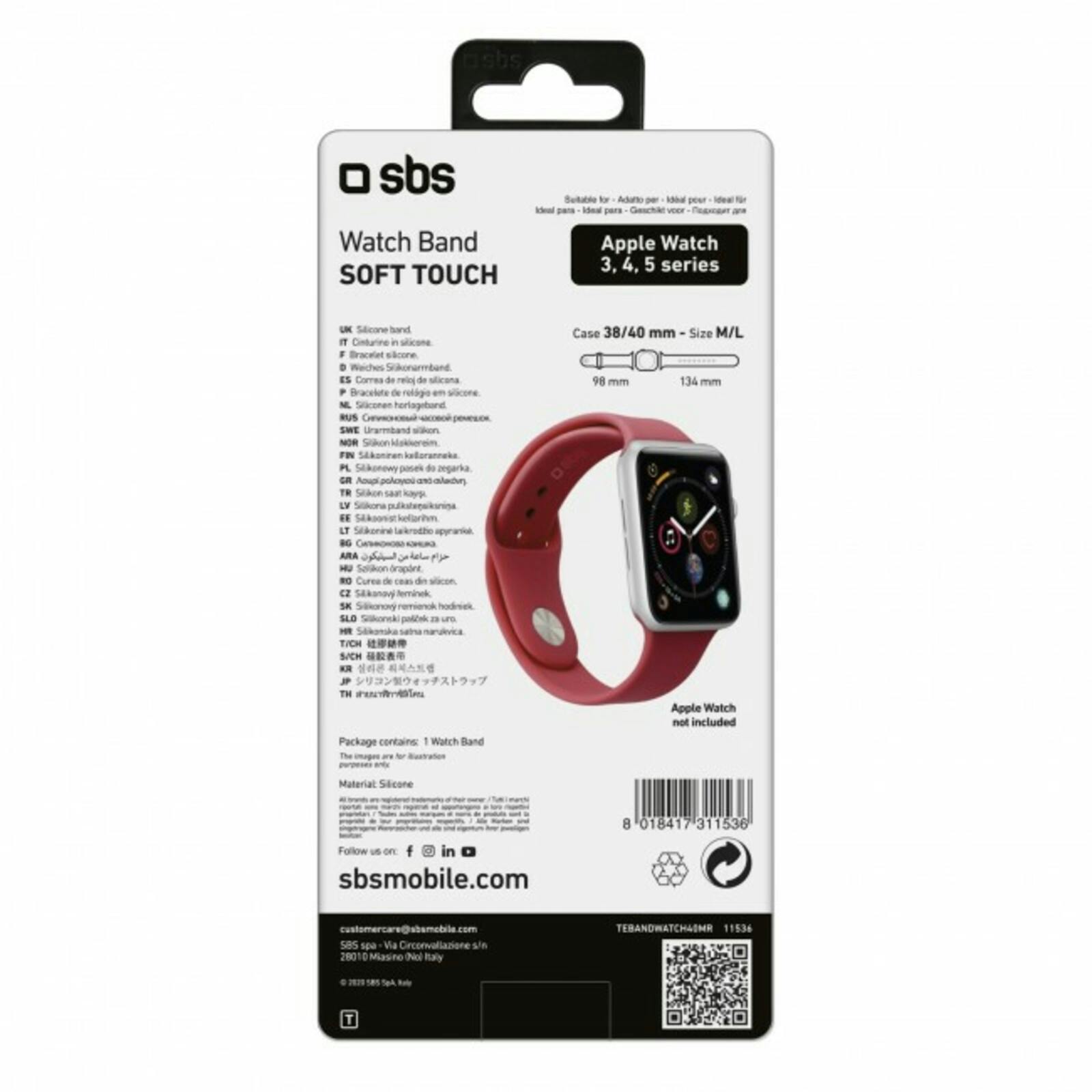 SBS Apple Watch Series 3/4/5/6/7/8/SE 40mm Band Rood