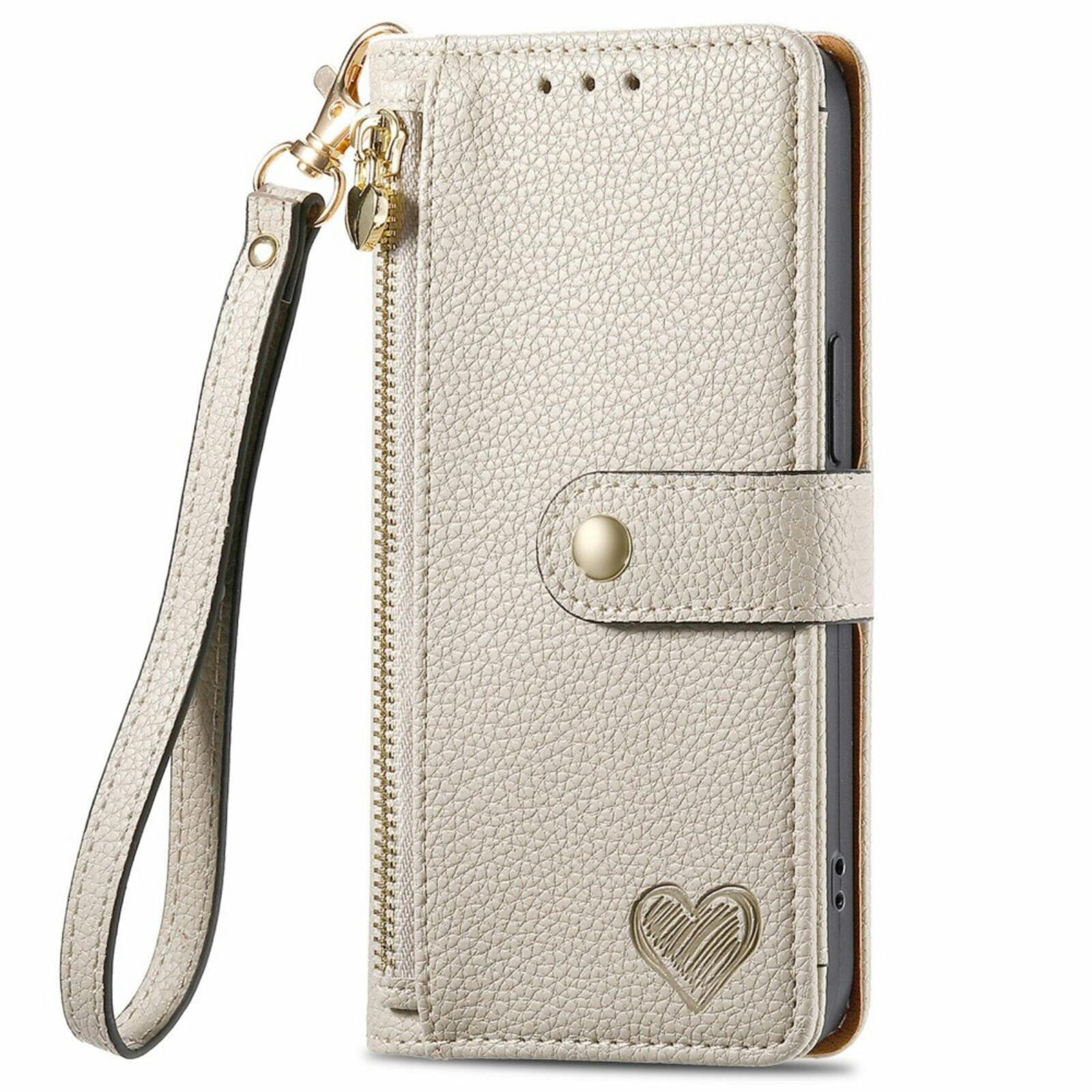 Mocaa Samsung Galaxy S24 Love Heart Wallet Hoesje Beige