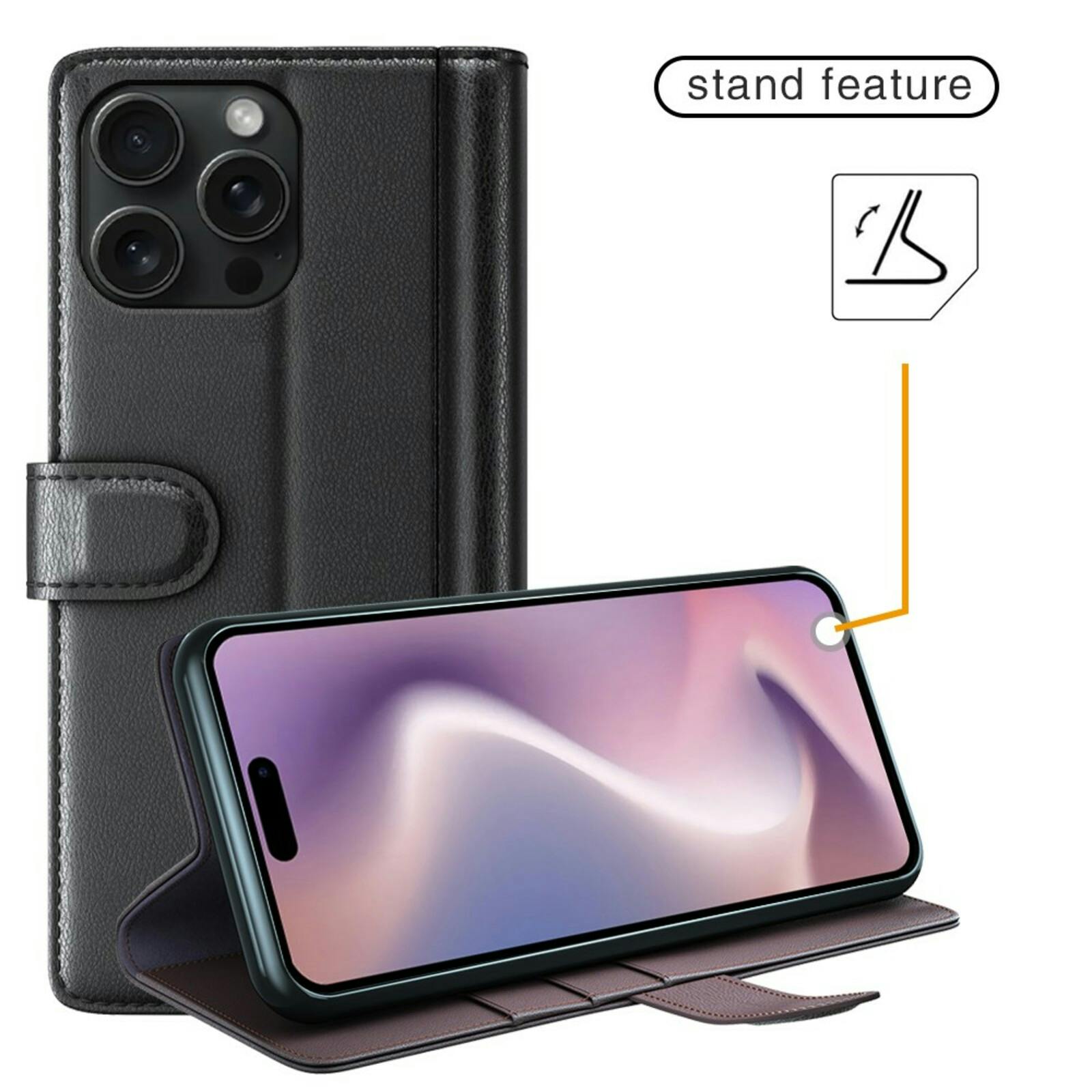 Fonexio Apple iPhone 16 Pro Luxe Lederen Book Case Zwart