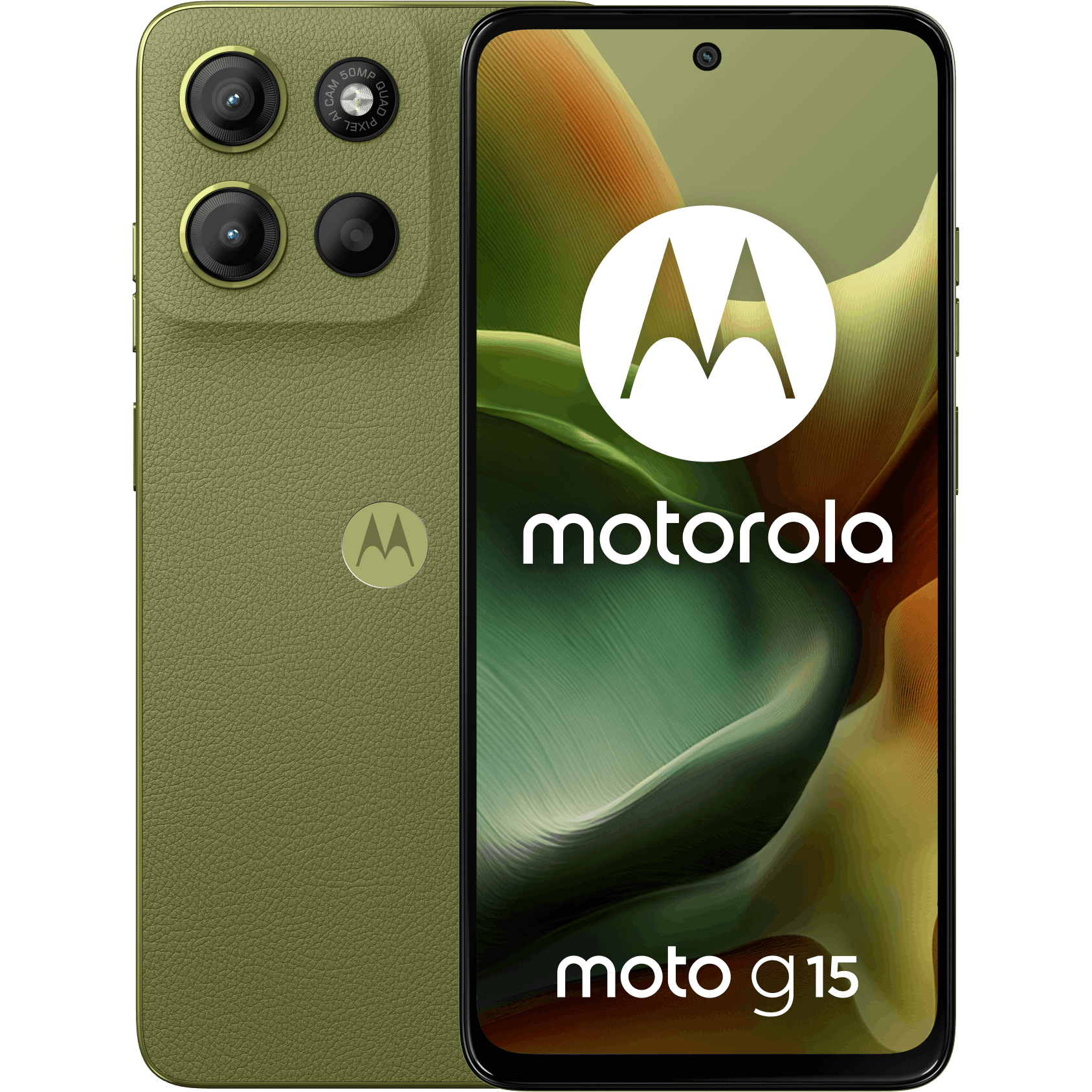 Motorola Moto G15 Iguana Green - Voorkant & achterkant