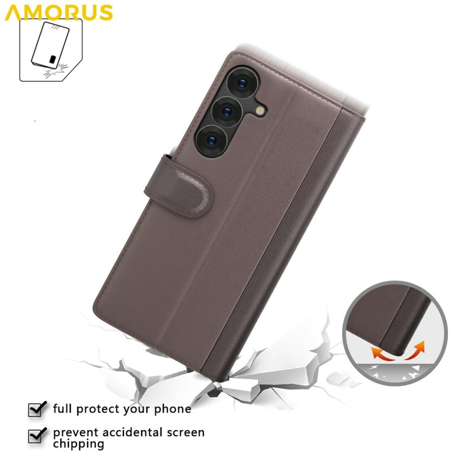 Amorus Samsung Galaxy S26 Luxe Lederen Bookcase Zwart