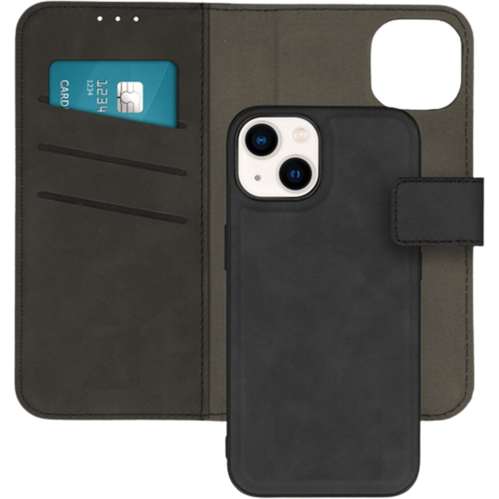 Kees iPhone 14 Luxe 2-in-1 Portemonnee Hoesje Zwart - Achterkant