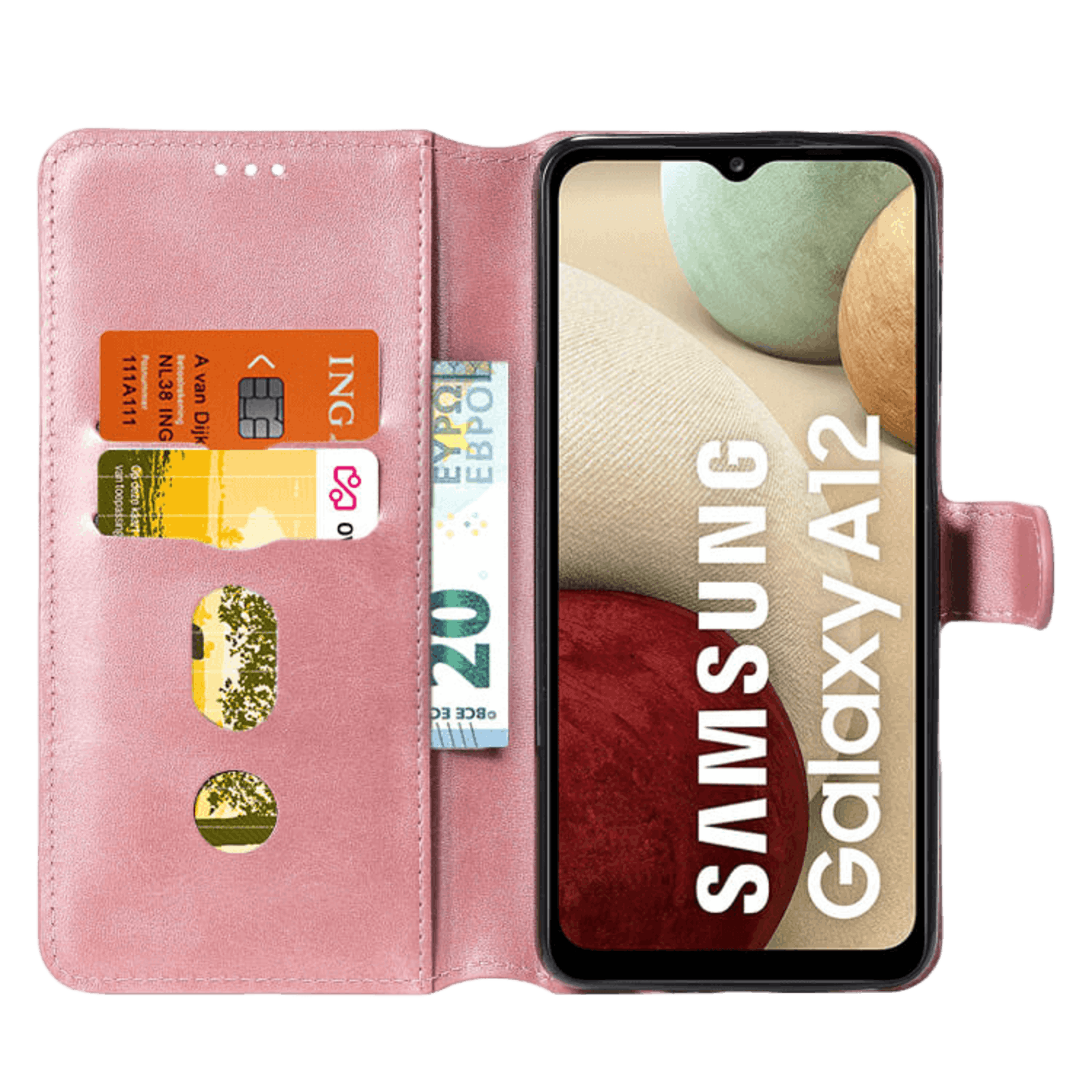 Mocaa Samsung Galaxy A12 Slim-Fit Boek Hoesje Roségoud