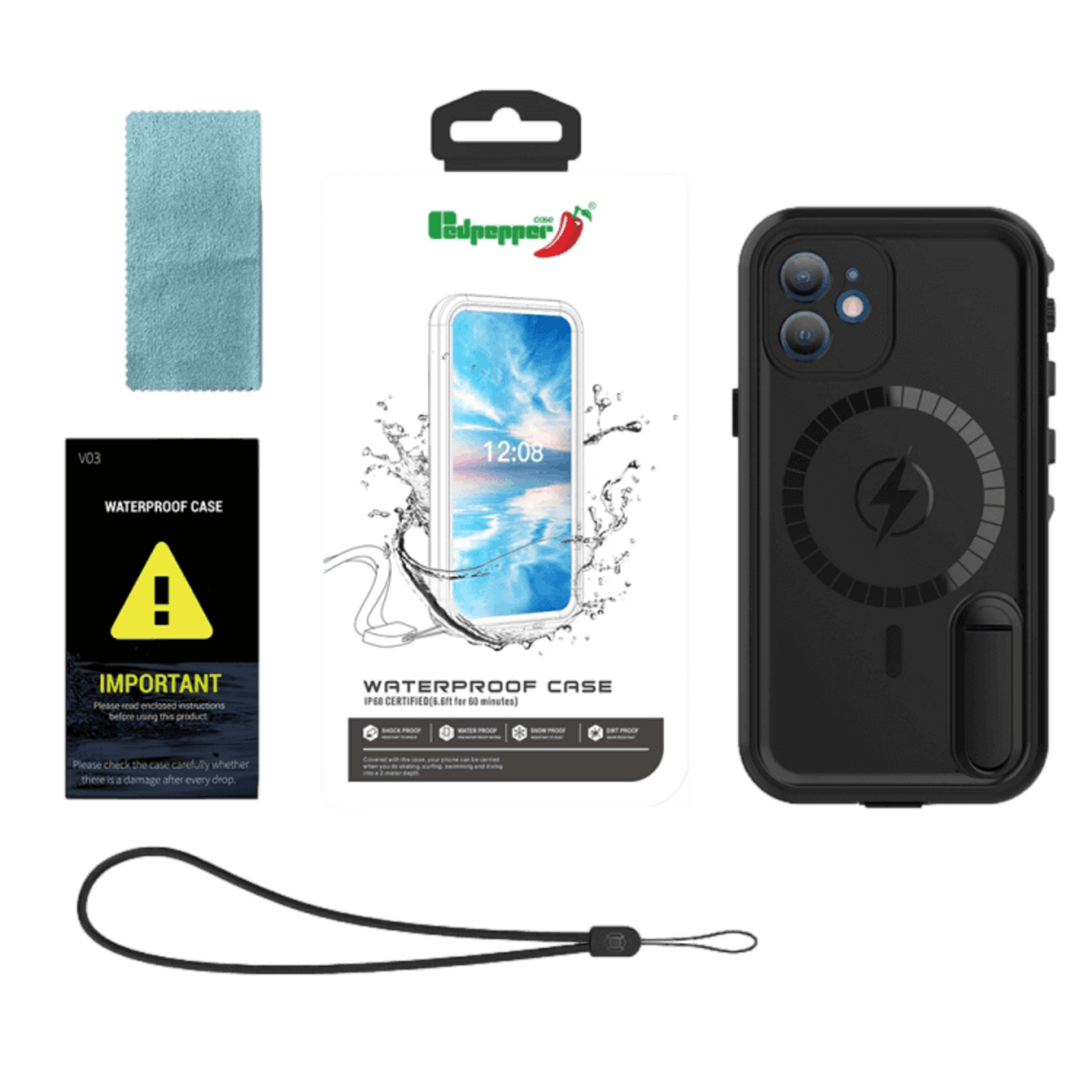 REDPEPPER iPhone 12 (Pro) Dot Pro Waterproof Beschermhoes Zwart