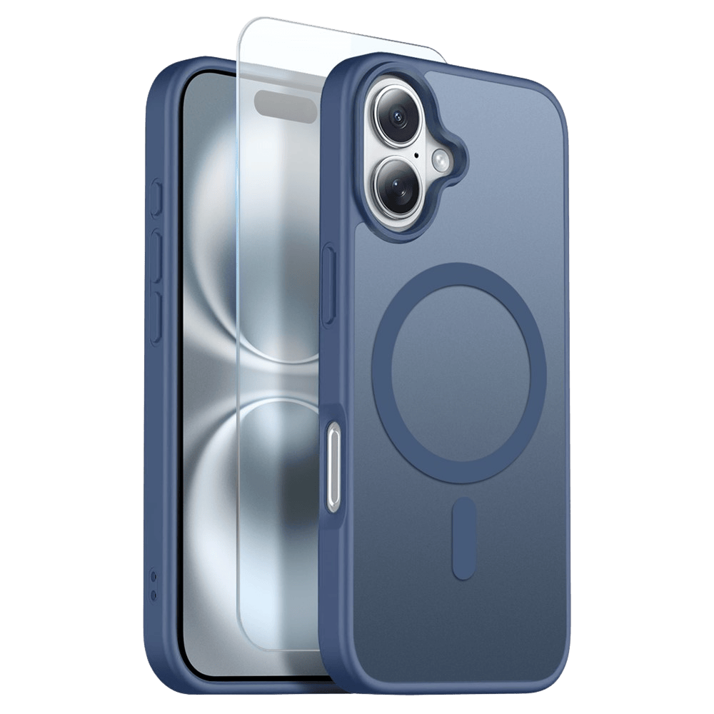 Northjo 2-in-1 iPhone 16 Hoesje – Shockproof, MagSafe + Screenprotector Blauw