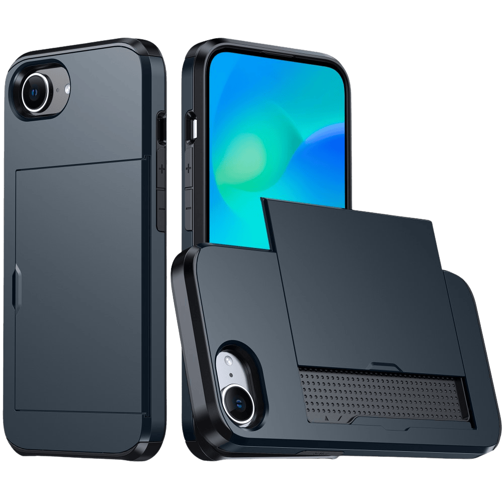 Slide Case Apple iPhone 16e Hoesje met Pashouder Blauw