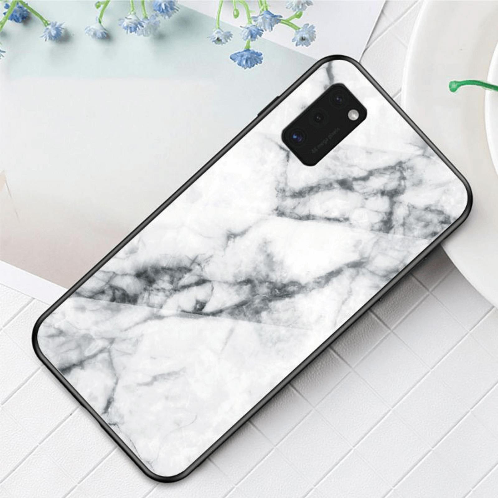 CaseBody Samsung Galaxy A41 Marble Glass Hoesje Gehard Glas Wit