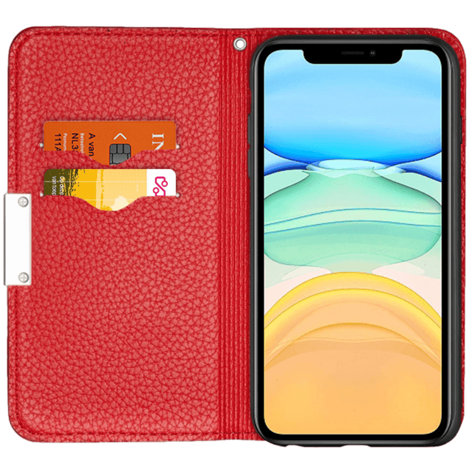Mocaa iPhone 12 Mini Litchi Mini Wallet Hoesje Rood