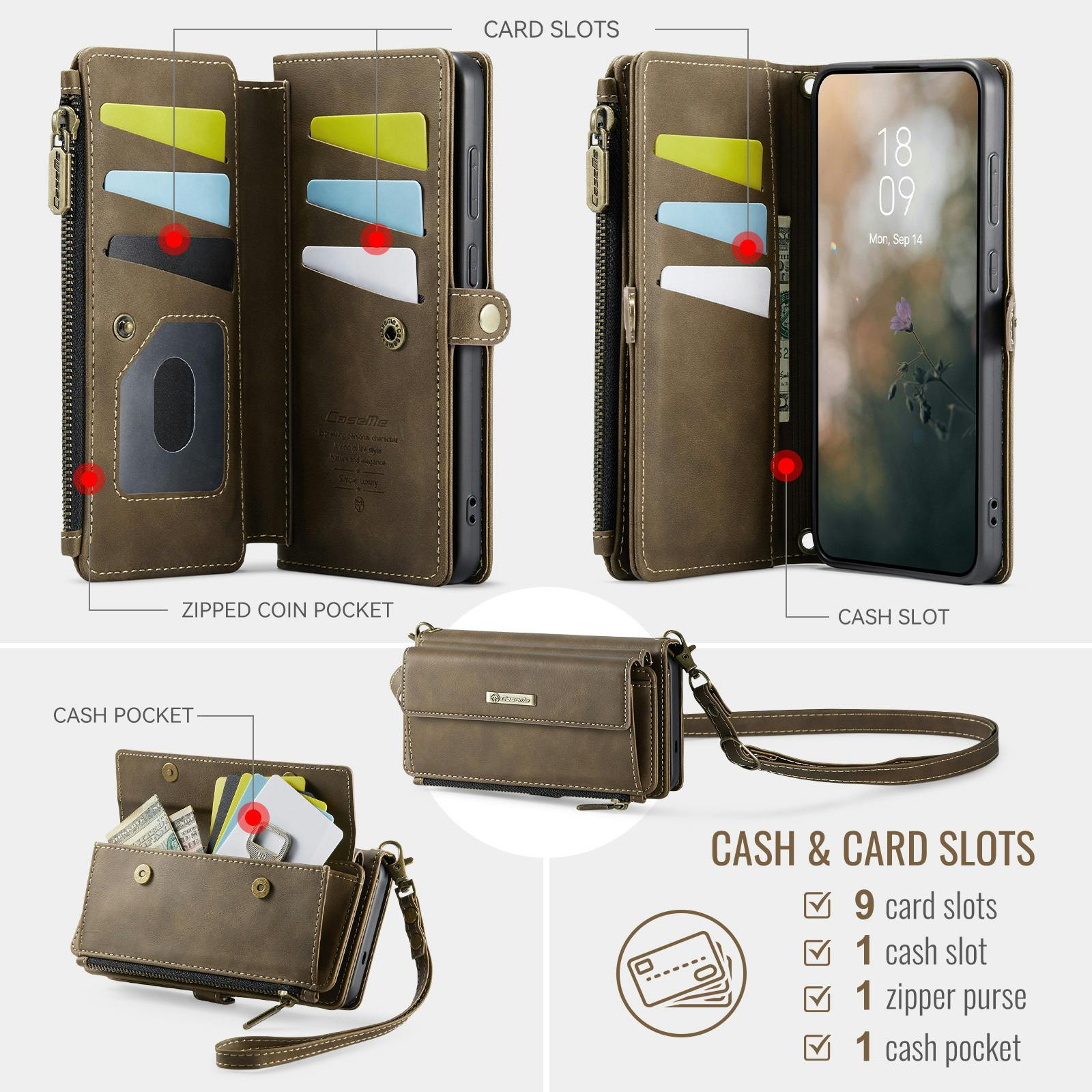 Caseme Samsung Galaxy S26 Plus Luxe Alles-in-één Portemonnee Hoesje Bruin