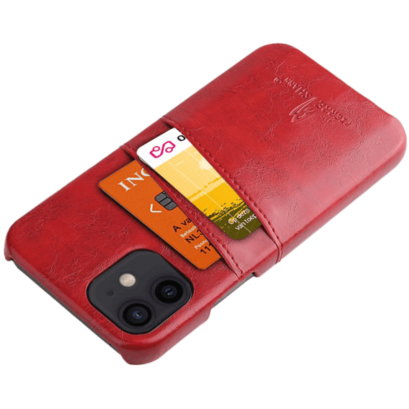 Fierre Shann Iphone 12 Mini Luxe Handgemaakt Hoesje met Pasruimte Rood