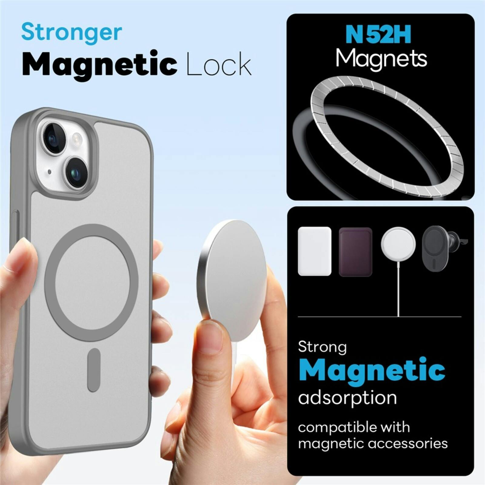 Northjo 2-in-1 iPhone 14 Hoesje – Shockproof, MagSafe + Screenprotector Grijs