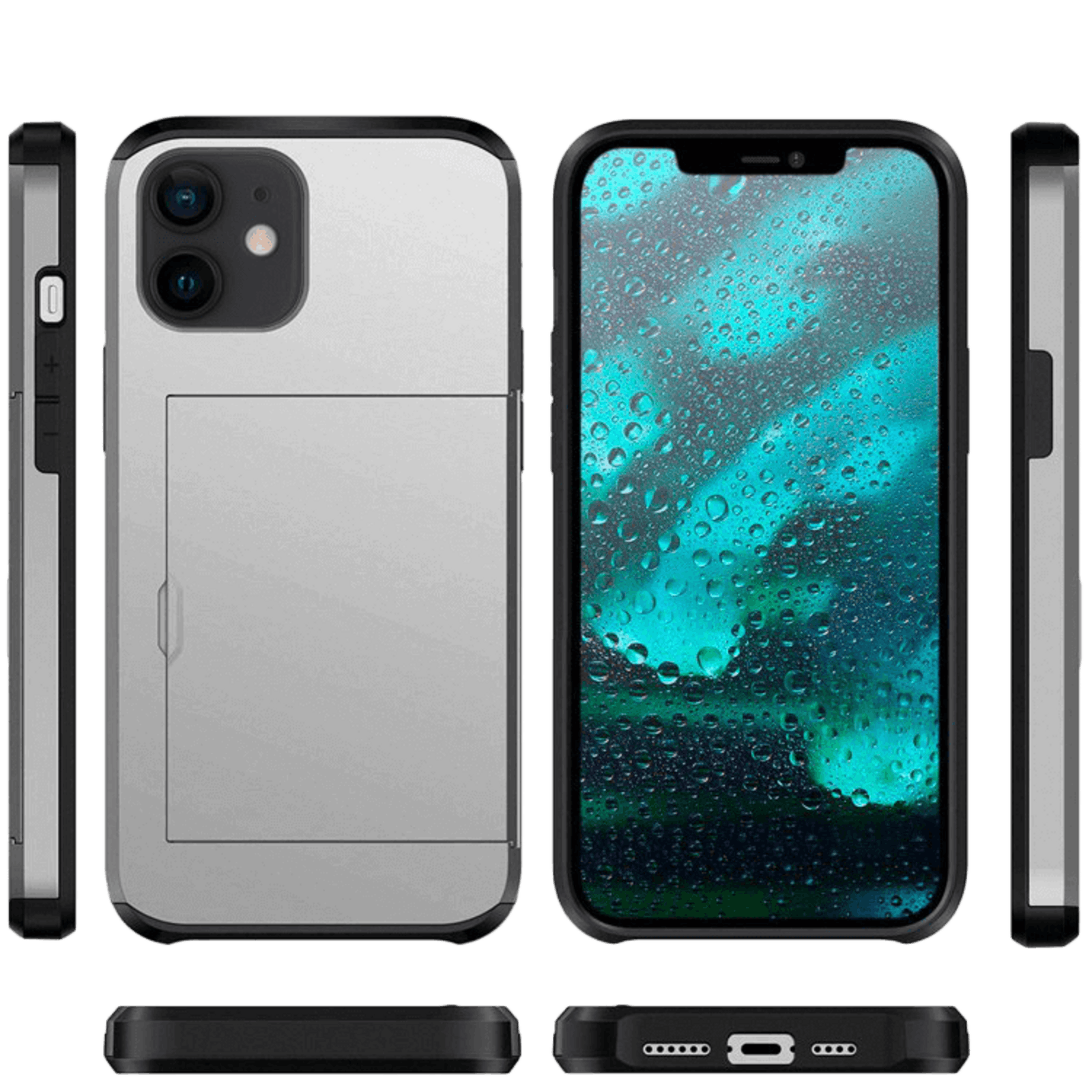 Slide Case iPhone 12 Mini Hoesje met Pashouder Zilver