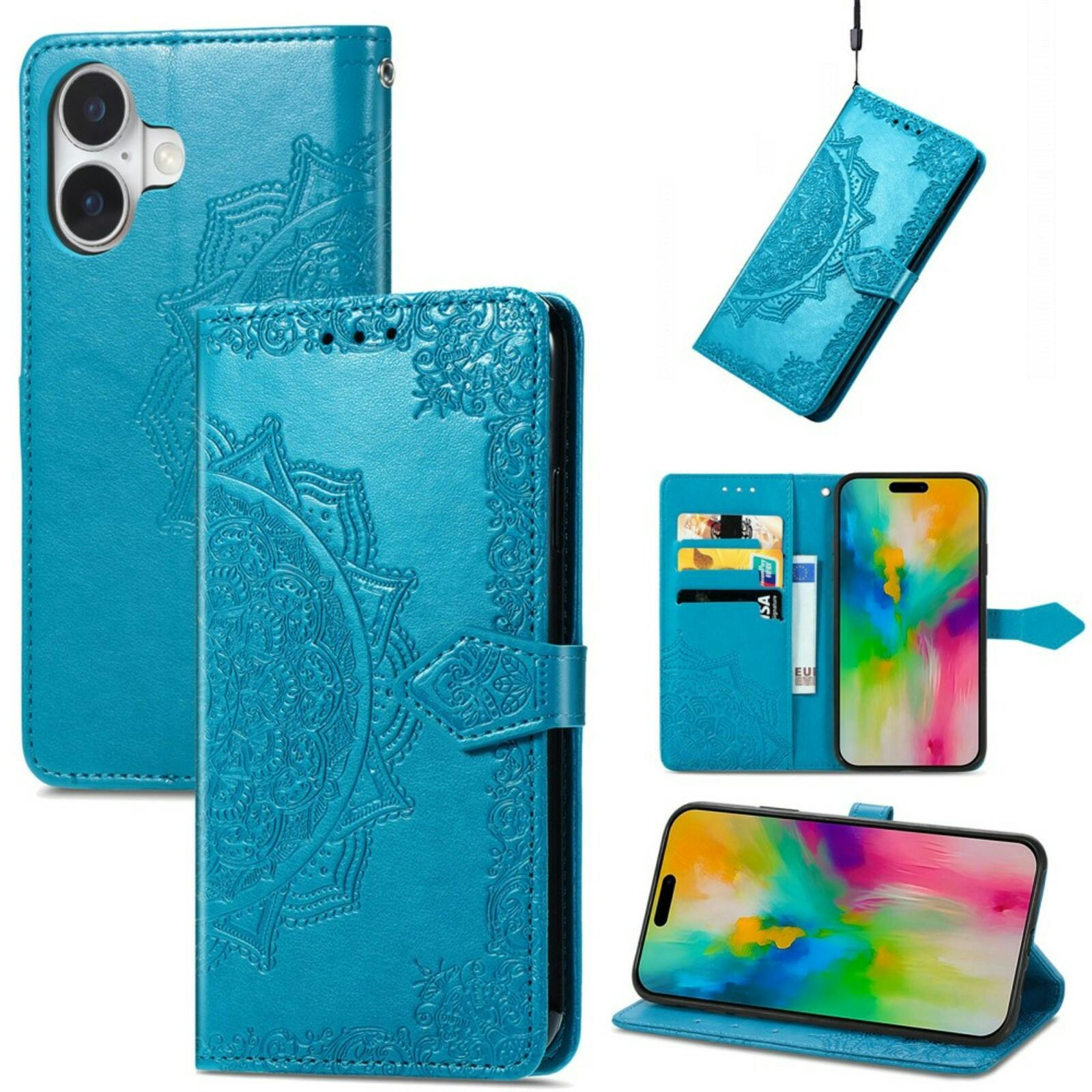 Comfycase iPhone 16 Mandala Booklet Hoesje Blauw