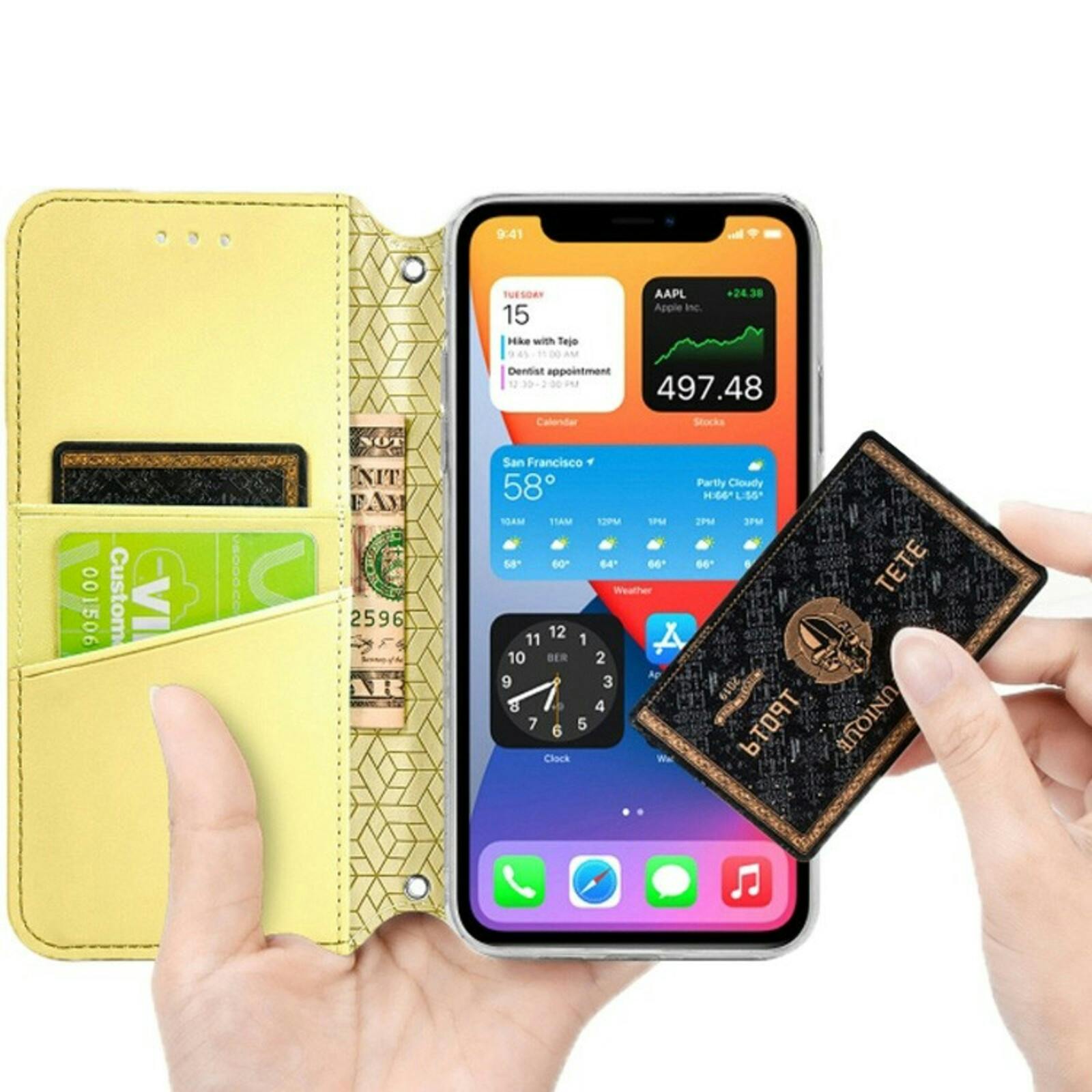 Mocaa iPhone 12 (Pro) Designz Magnetic Mandala Wallet Case Geel