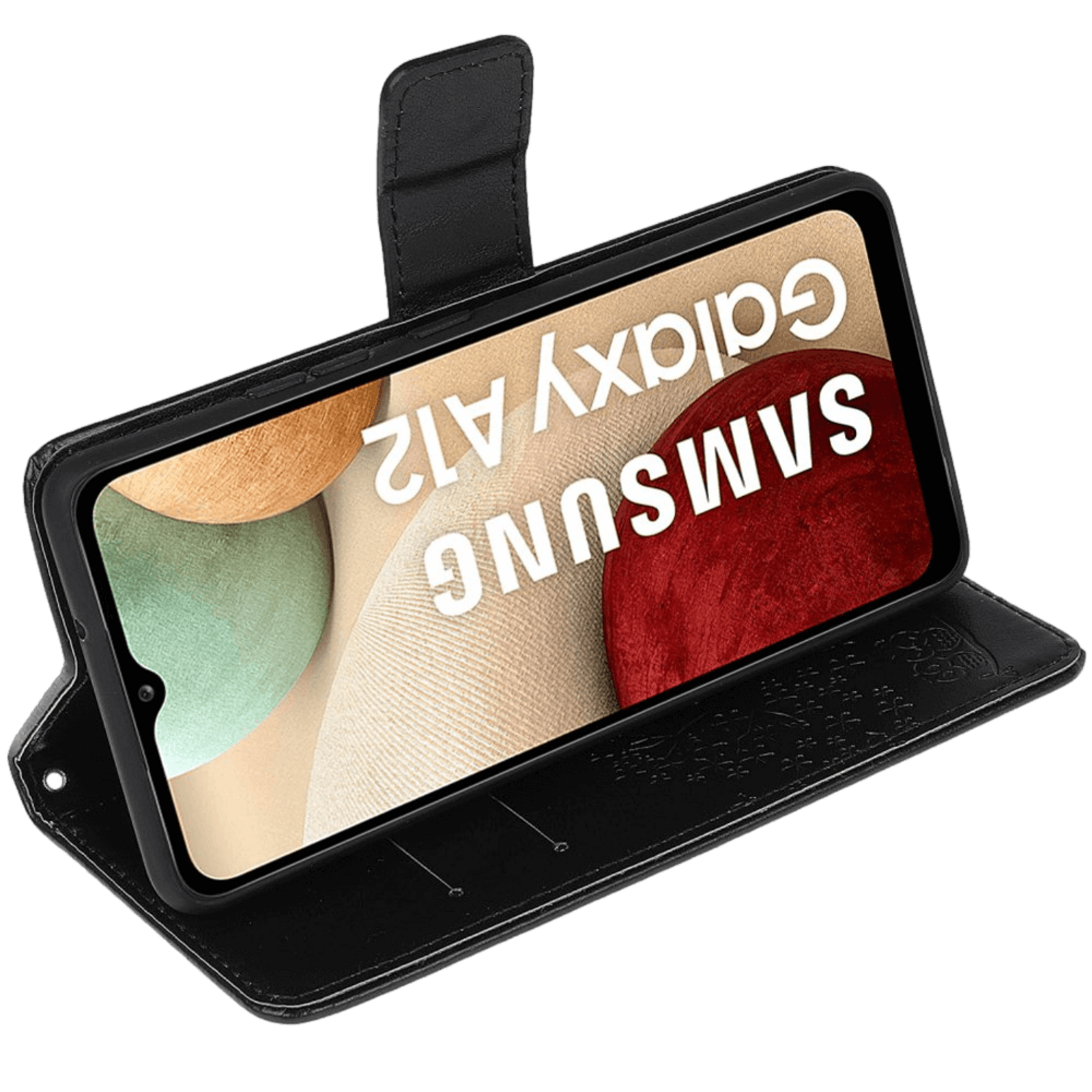 Comfycase Samsung Galaxy A12 Bookcase Hoesje Uiltjes Zwart