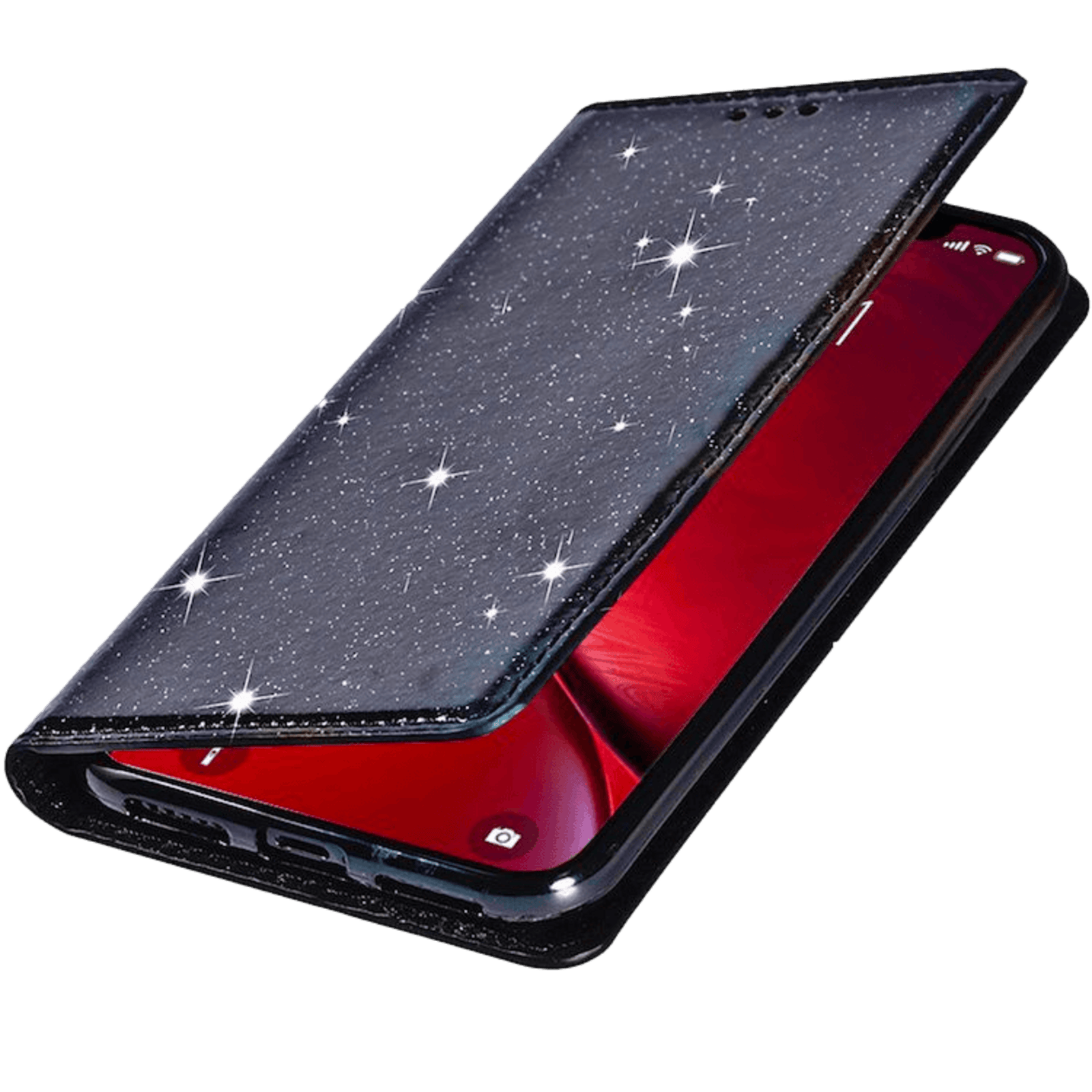 Comfycase iPhone 12 (Pro) Flash Powder Slim-Fit Flipcover Zwart