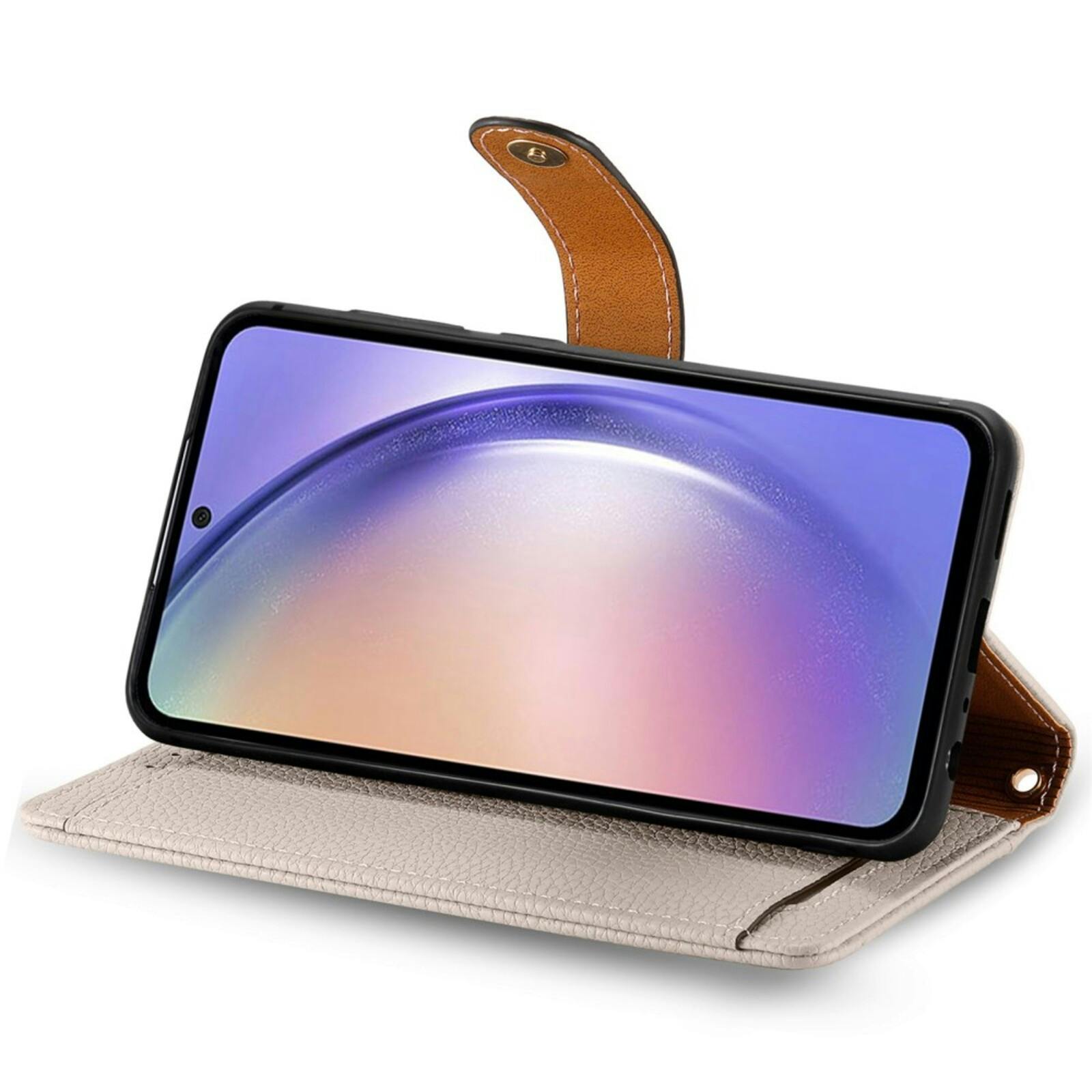 Mocaa Samsung Galaxy A56 Love Heart Wallet Hoesje Beige