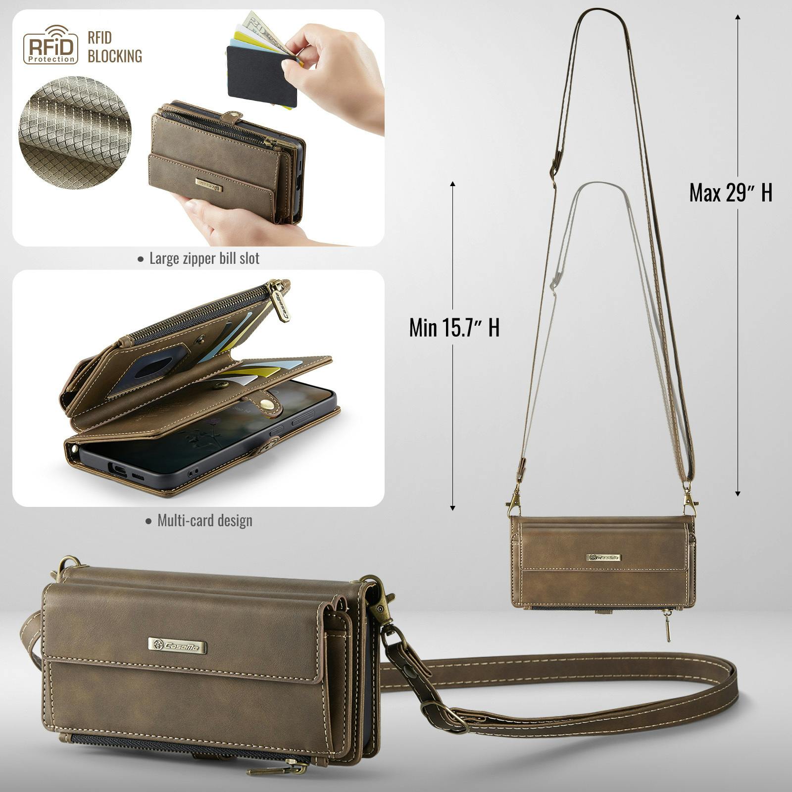 Caseme Samsung Galaxy S26 Luxe Alles-in-één Portemonnee Hoesje Bruin